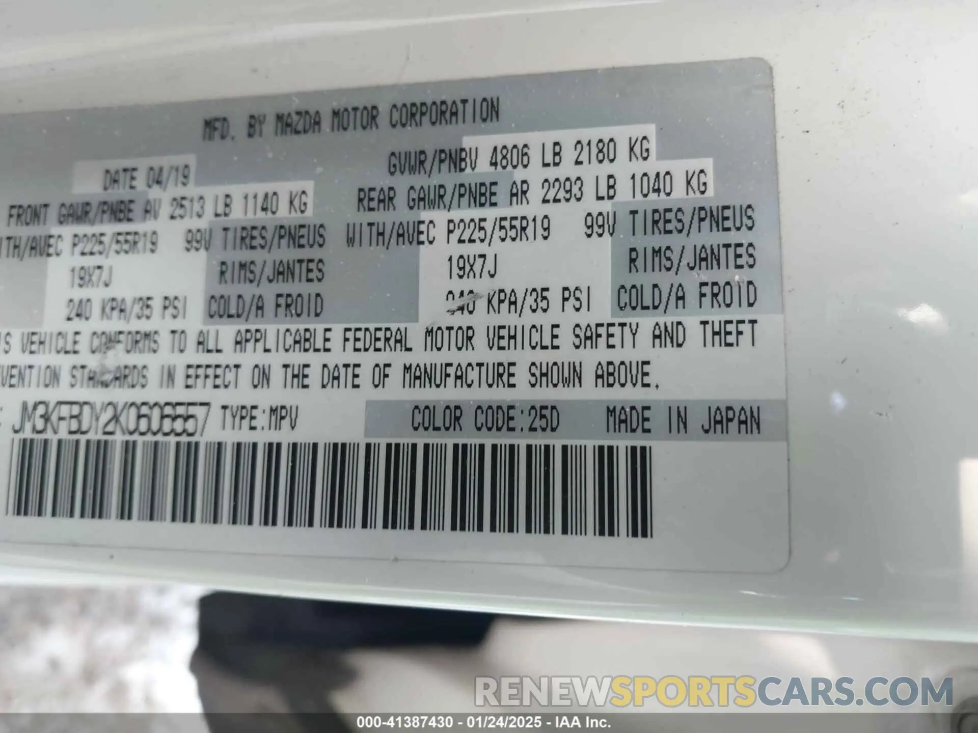9 Photograph of a damaged car JM3KFBDY2K0606557 MAZDA CX-5 2019