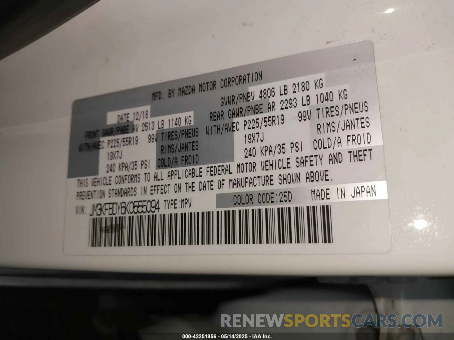 9 Photograph of a damaged car JM3KFBDY6K0555094 MAZDA CX-5 2019