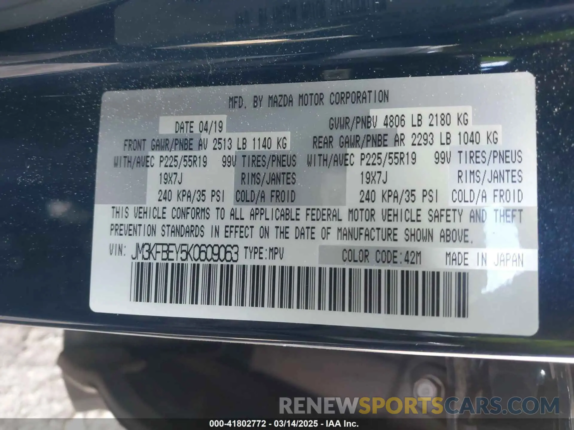 9 Photograph of a damaged car JM3KFBEY5K0609063 MAZDA CX-5 2019