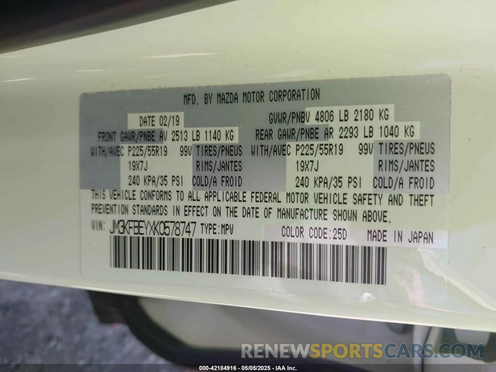 9 Photograph of a damaged car JM3KFBEYXK0578747 MAZDA CX-5 2019
