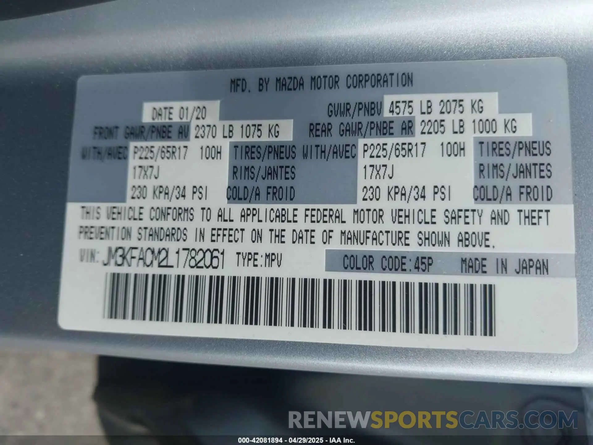 9 Photograph of a damaged car JM3KFACM2L1782061 MAZDA CX-5 2020