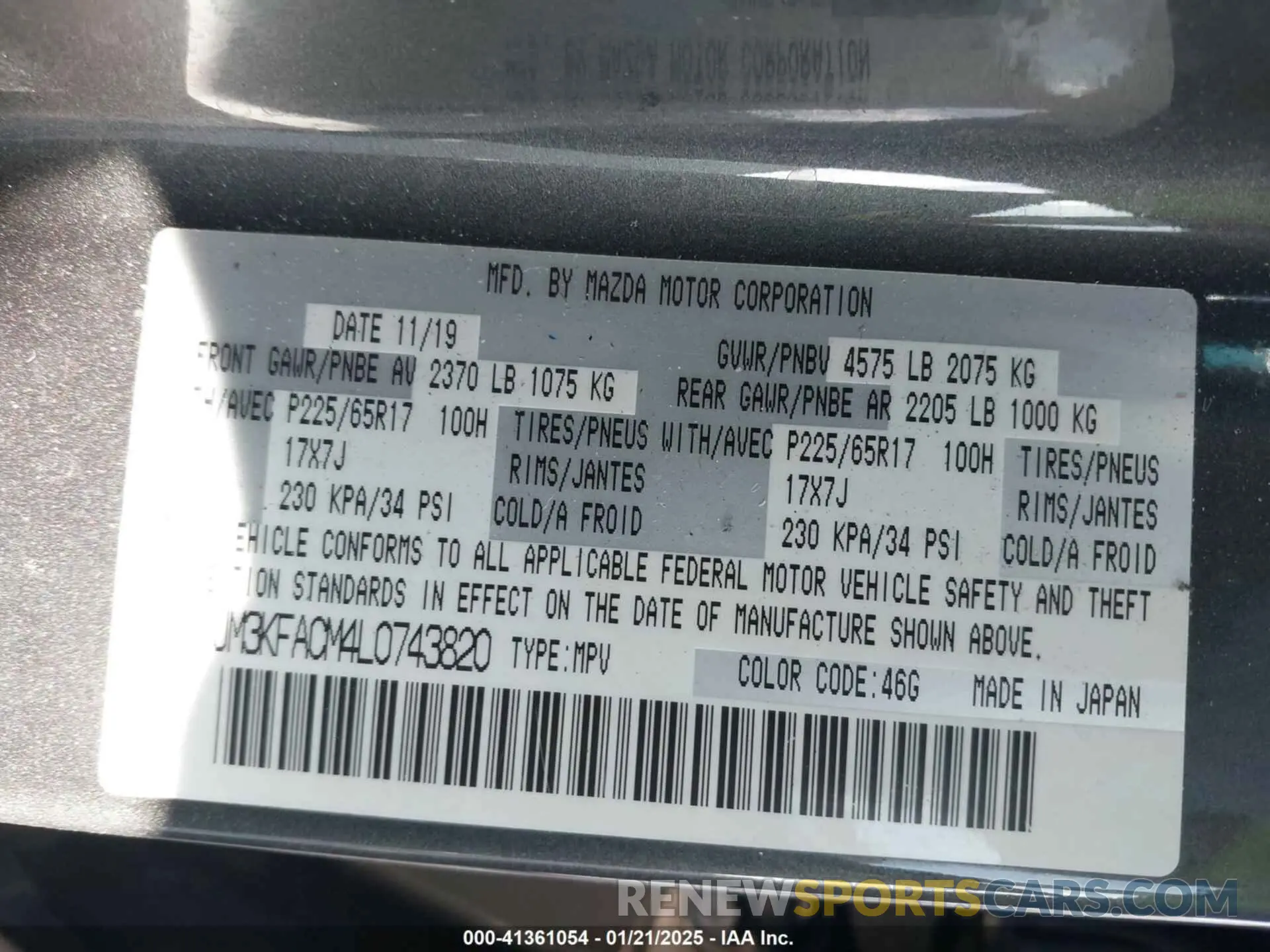 9 Photograph of a damaged car JM3KFACM4L0743820 MAZDA CX-5 2020