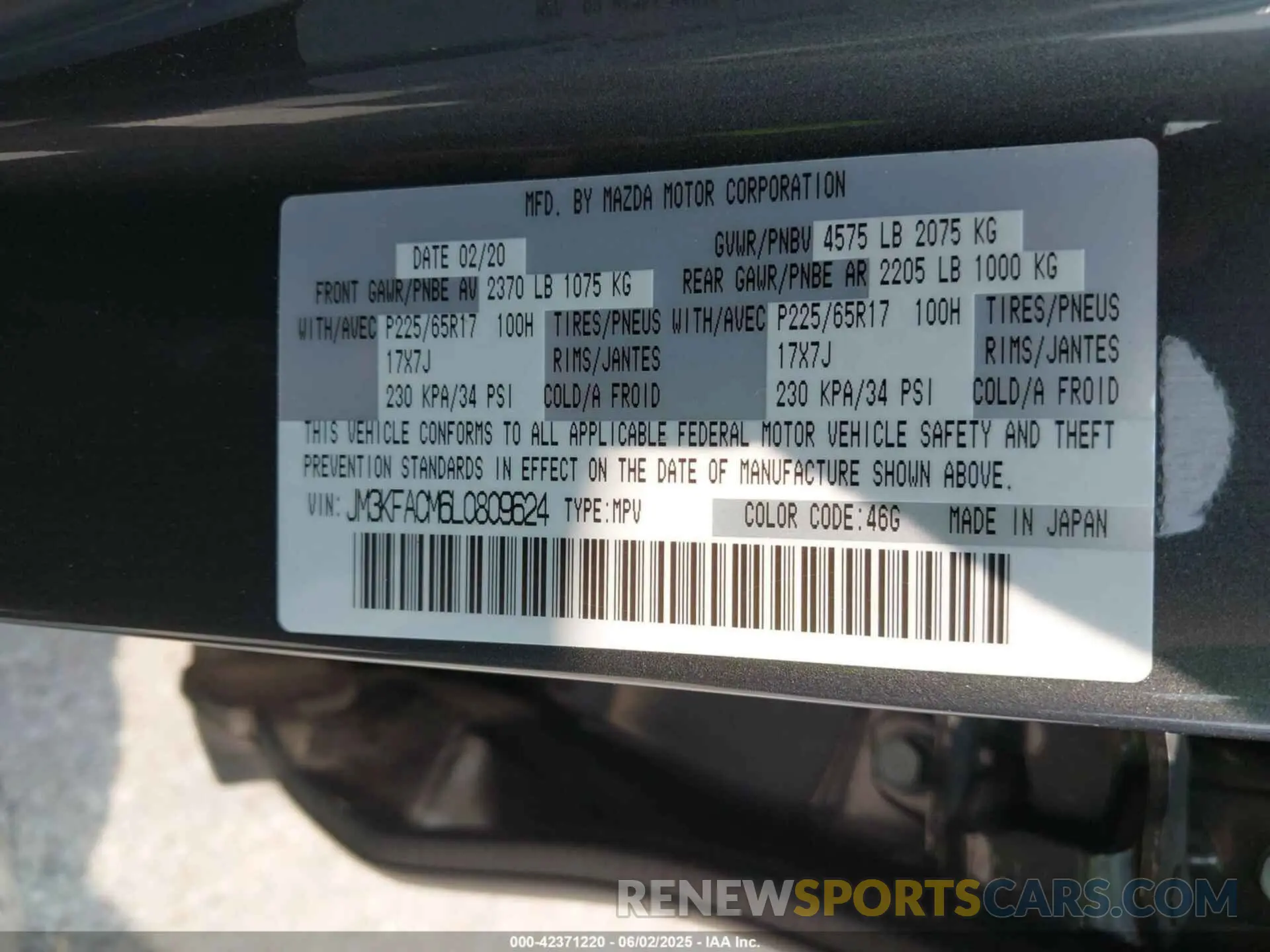 9 Photograph of a damaged car JM3KFACM6L0809624 MAZDA CX-5 2020
