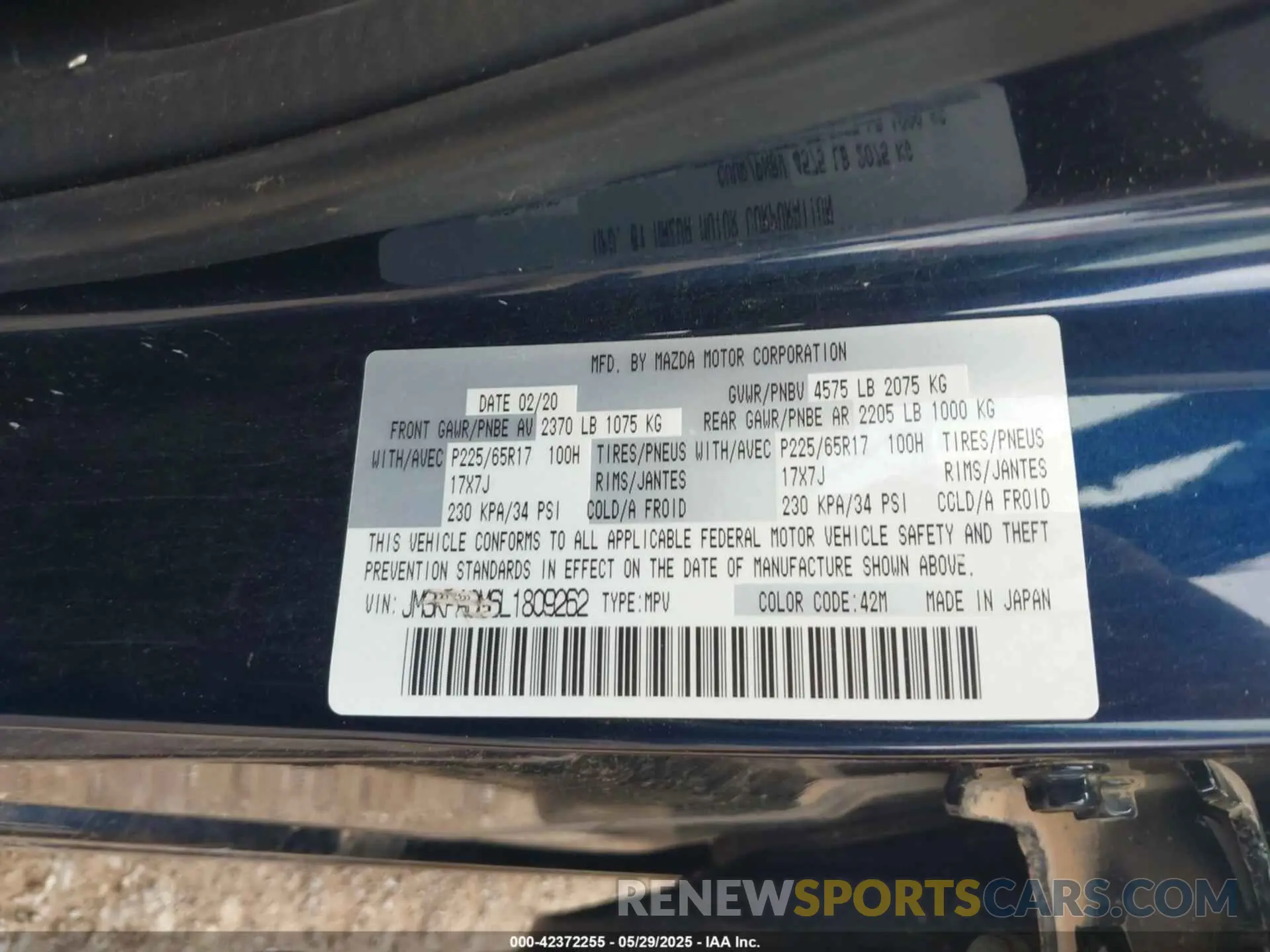 9 Photograph of a damaged car JM3KFACM6L1809262 MAZDA CX-5 2020