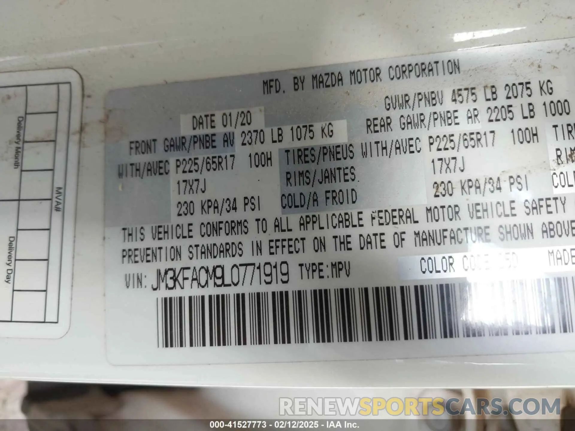 9 Photograph of a damaged car JM3KFACM9L0771919 MAZDA CX-5 2020