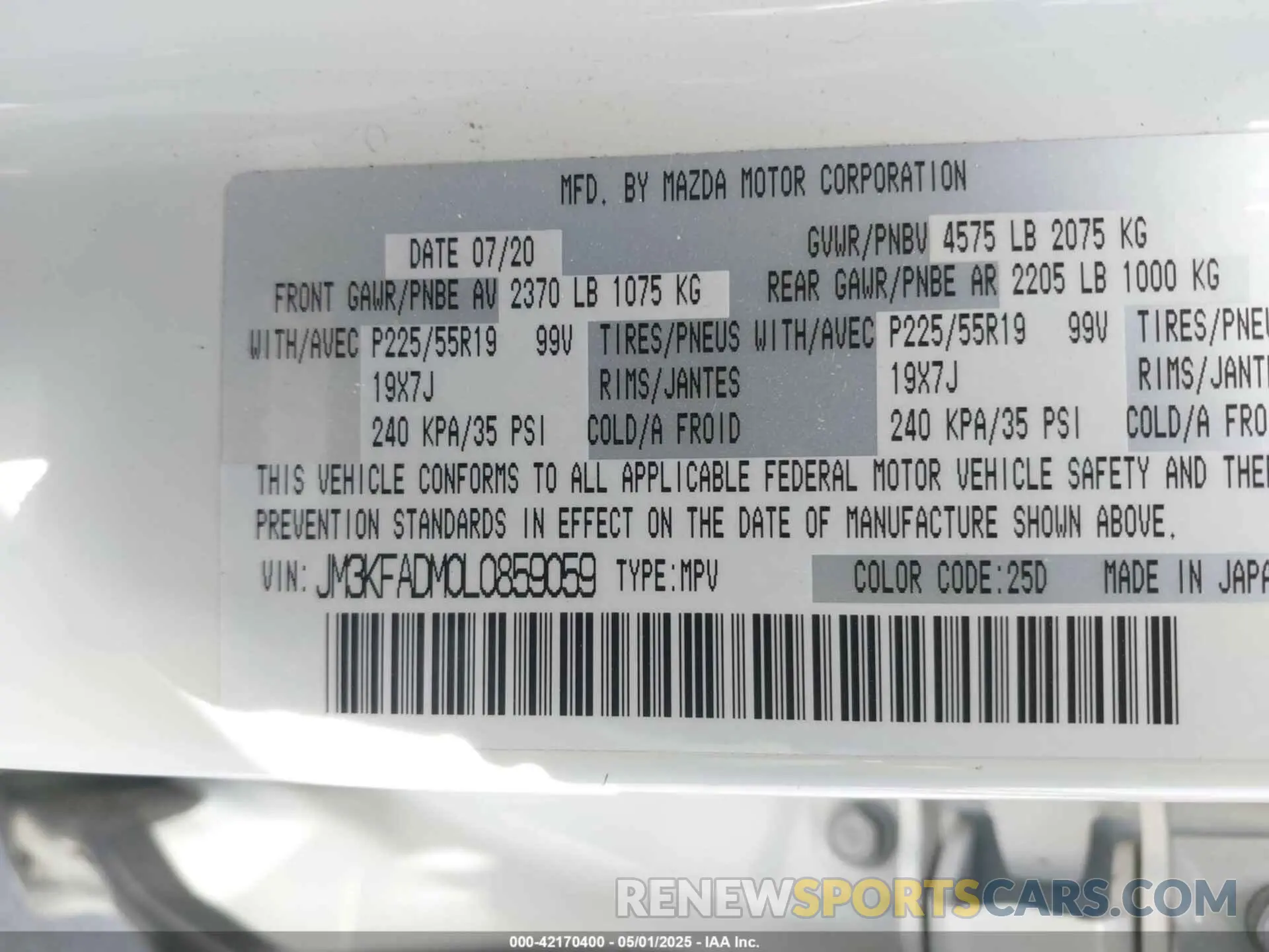 9 Photograph of a damaged car JM3KFADM0L0859059 MAZDA CX-5 2020