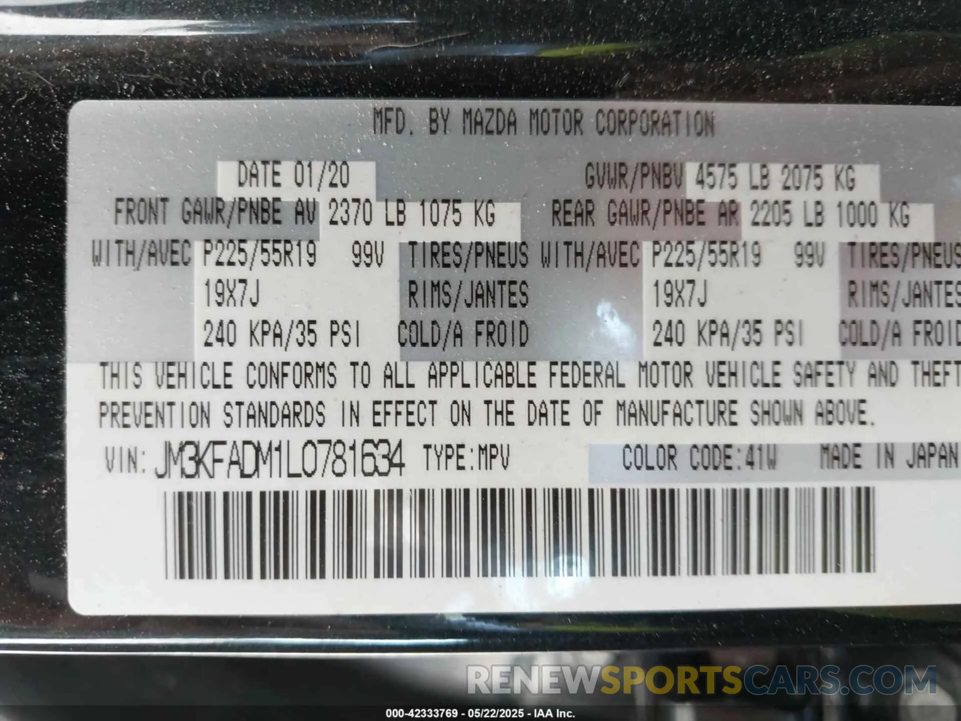 9 Photograph of a damaged car JM3KFADM1L0781634 MAZDA CX-5 2020