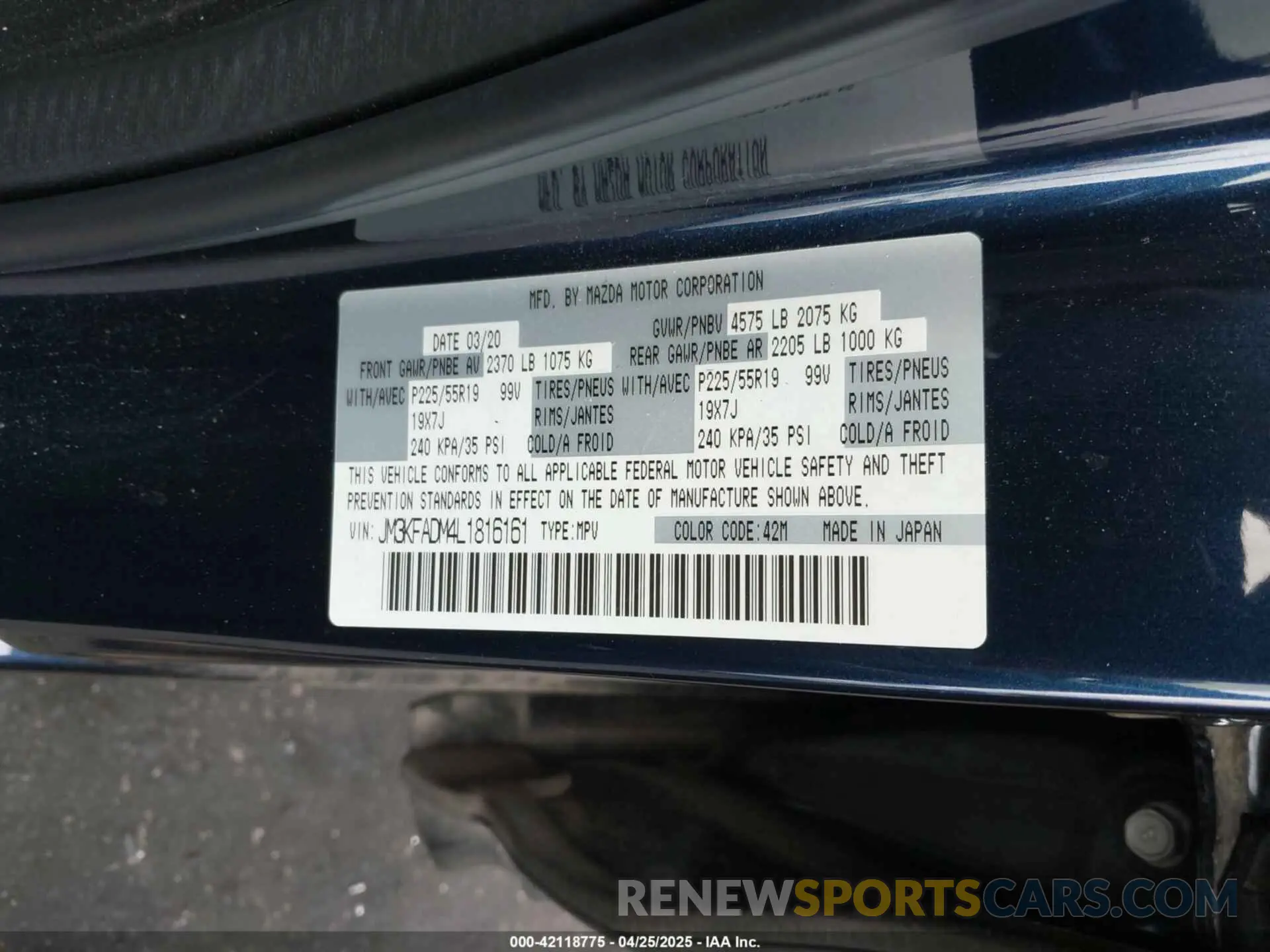 9 Photograph of a damaged car JM3KFADM4L1816161 MAZDA CX-5 2020