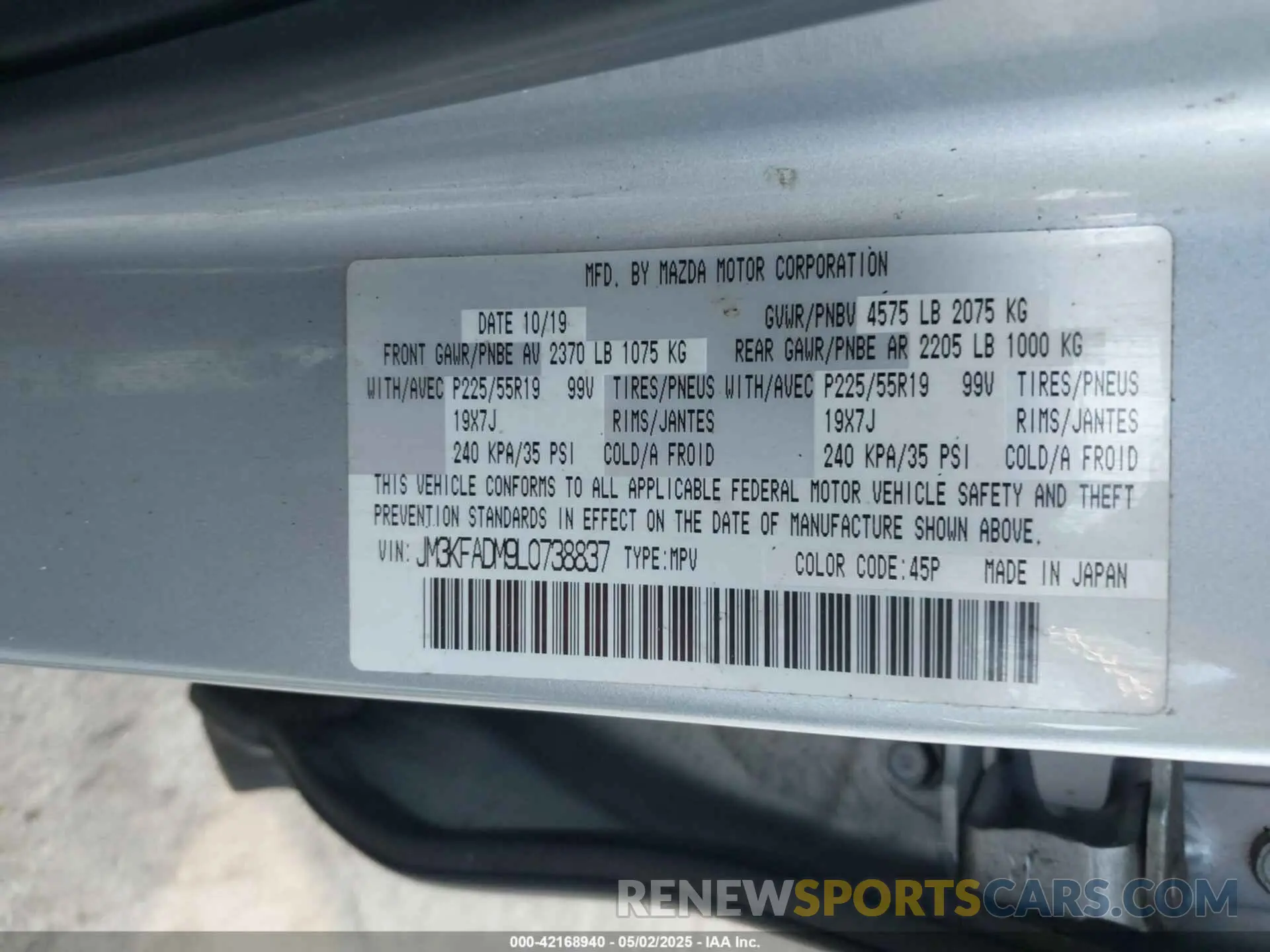 9 Photograph of a damaged car JM3KFADM9L0738837 MAZDA CX-5 2020