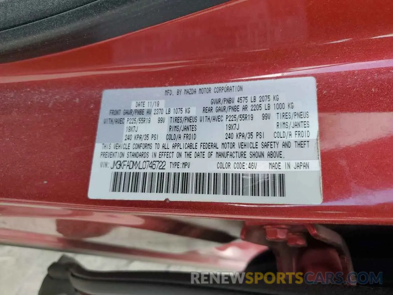 13 Photograph of a damaged car JM3KFADMXL0746722 MAZDA CX-5 2020