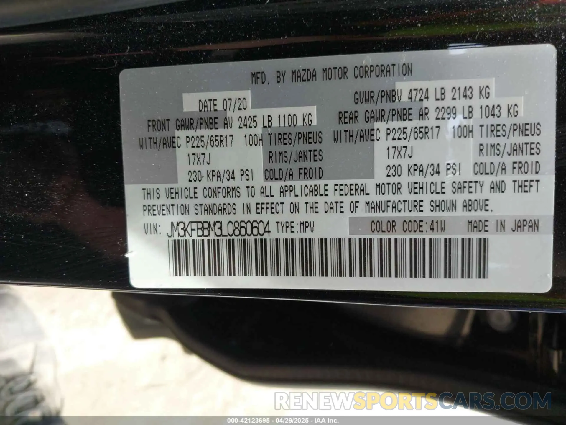 9 Photograph of a damaged car JM3KFBBM3L0860604 MAZDA CX-5 2020
