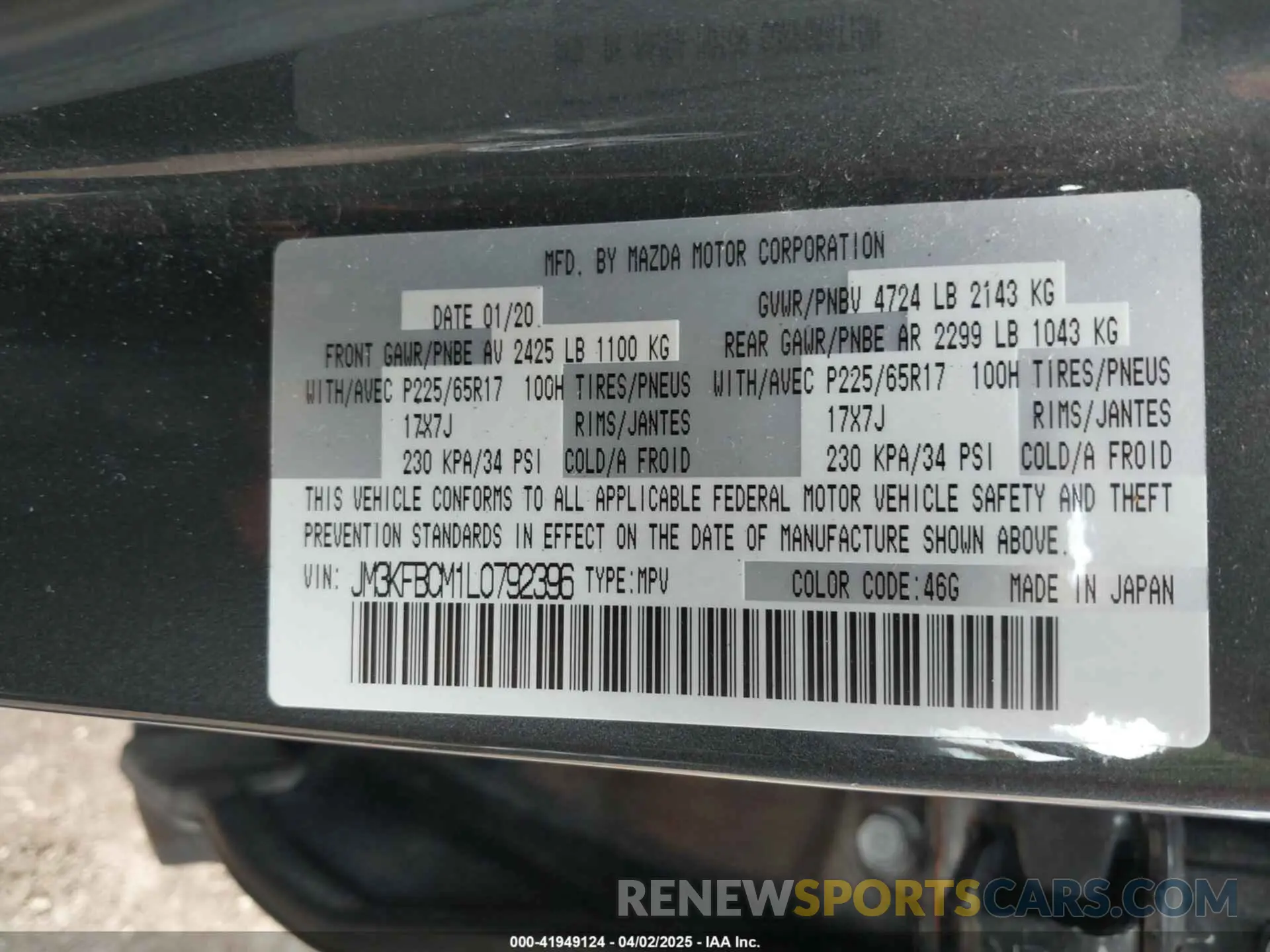 9 Photograph of a damaged car JM3KFBCM1L0792396 MAZDA CX-5 2020