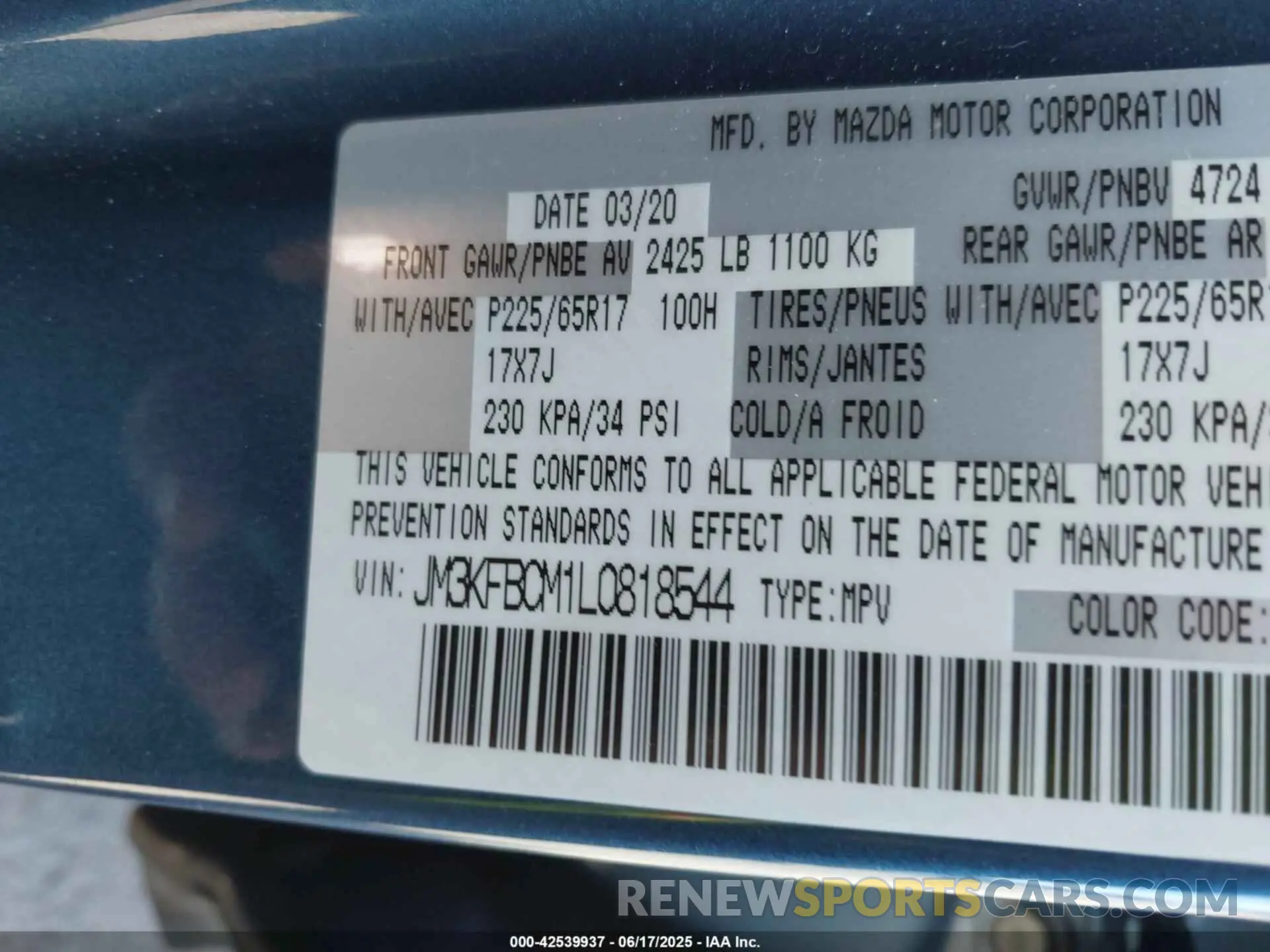9 Photograph of a damaged car JM3KFBCM1L0818544 MAZDA CX-5 2020