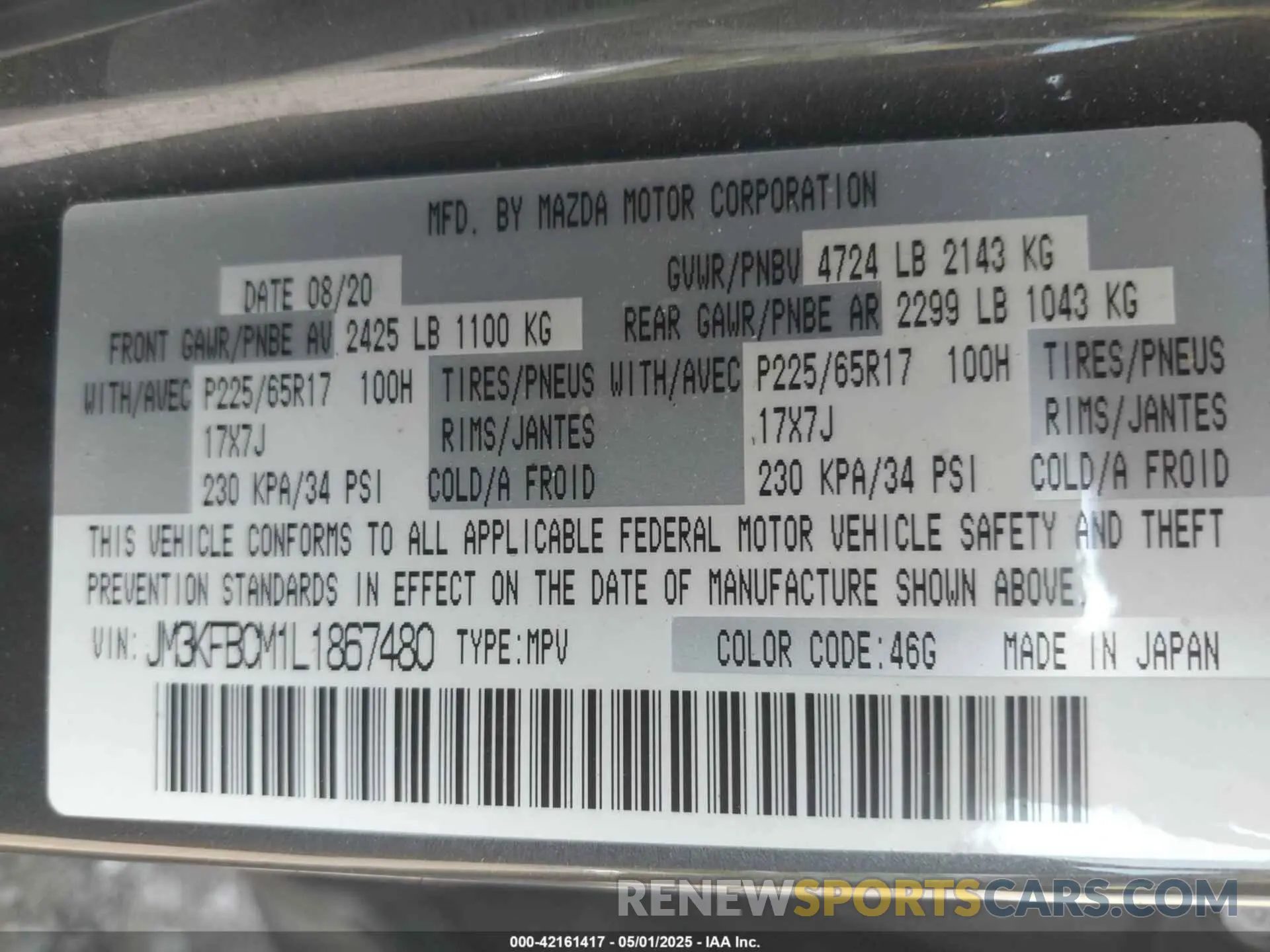 9 Photograph of a damaged car JM3KFBCM1L1867480 MAZDA CX-5 2020
