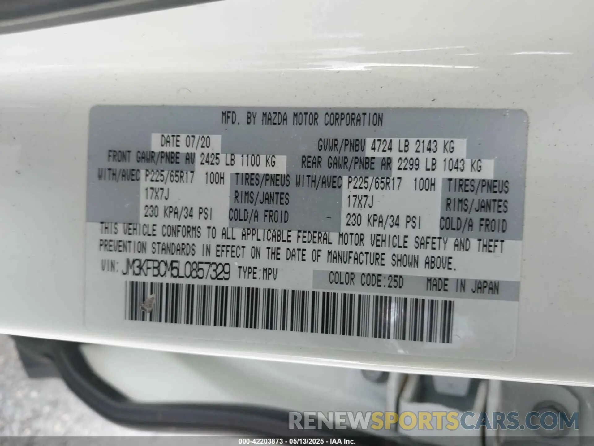 9 Photograph of a damaged car JM3KFBCM5L0857329 MAZDA CX-5 2020