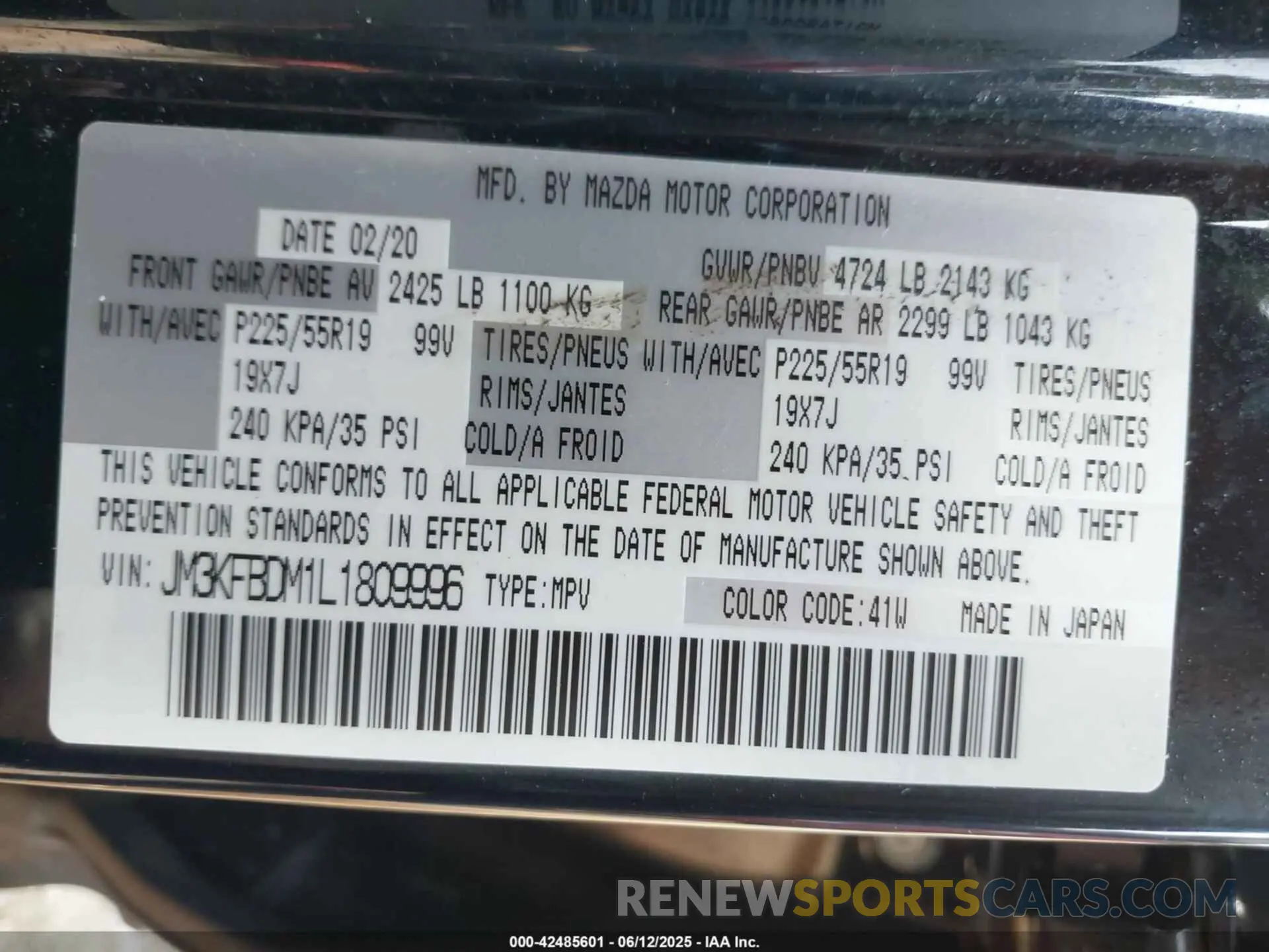 9 Photograph of a damaged car JM3KFBDM1L1809996 MAZDA CX-5 2020