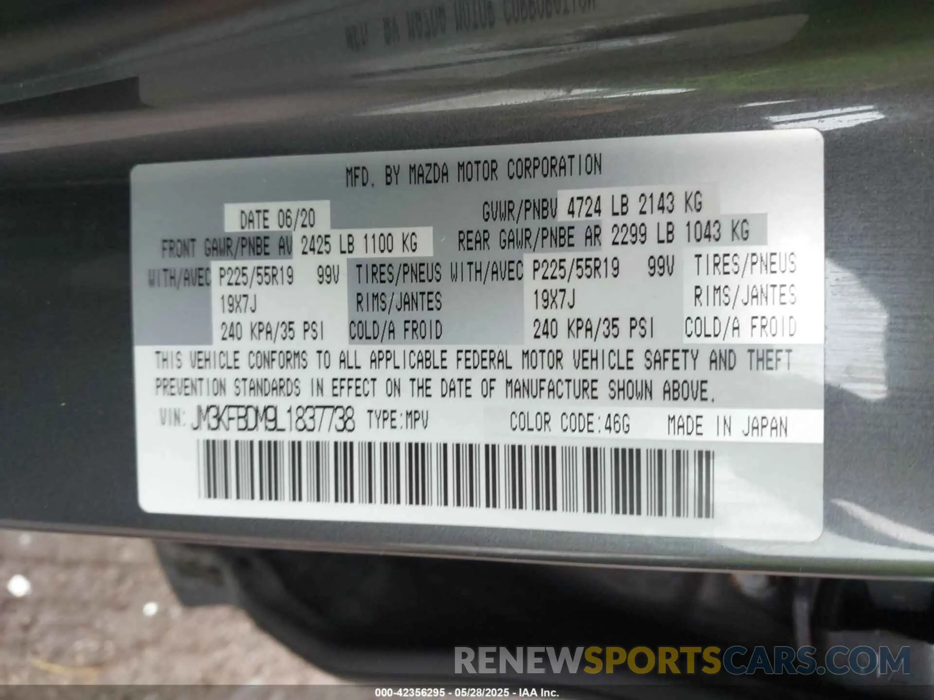 9 Photograph of a damaged car JM3KFBDM9L1837738 MAZDA CX-5 2020