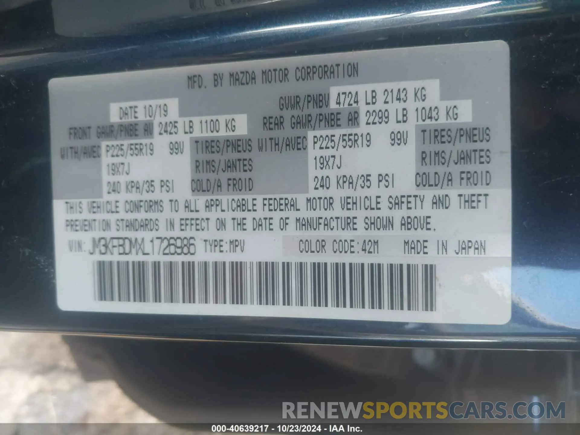 9 Photograph of a damaged car JM3KFBDMXL1726986 MAZDA CX-5 2020