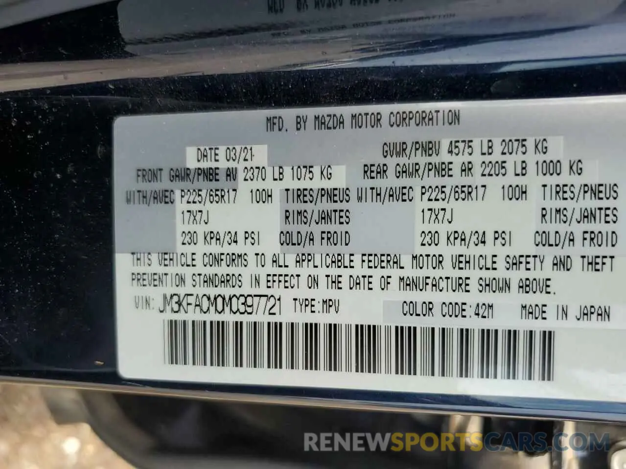 14 Photograph of a damaged car JM3KFACM0M0397721 MAZDA CX-5 2021
