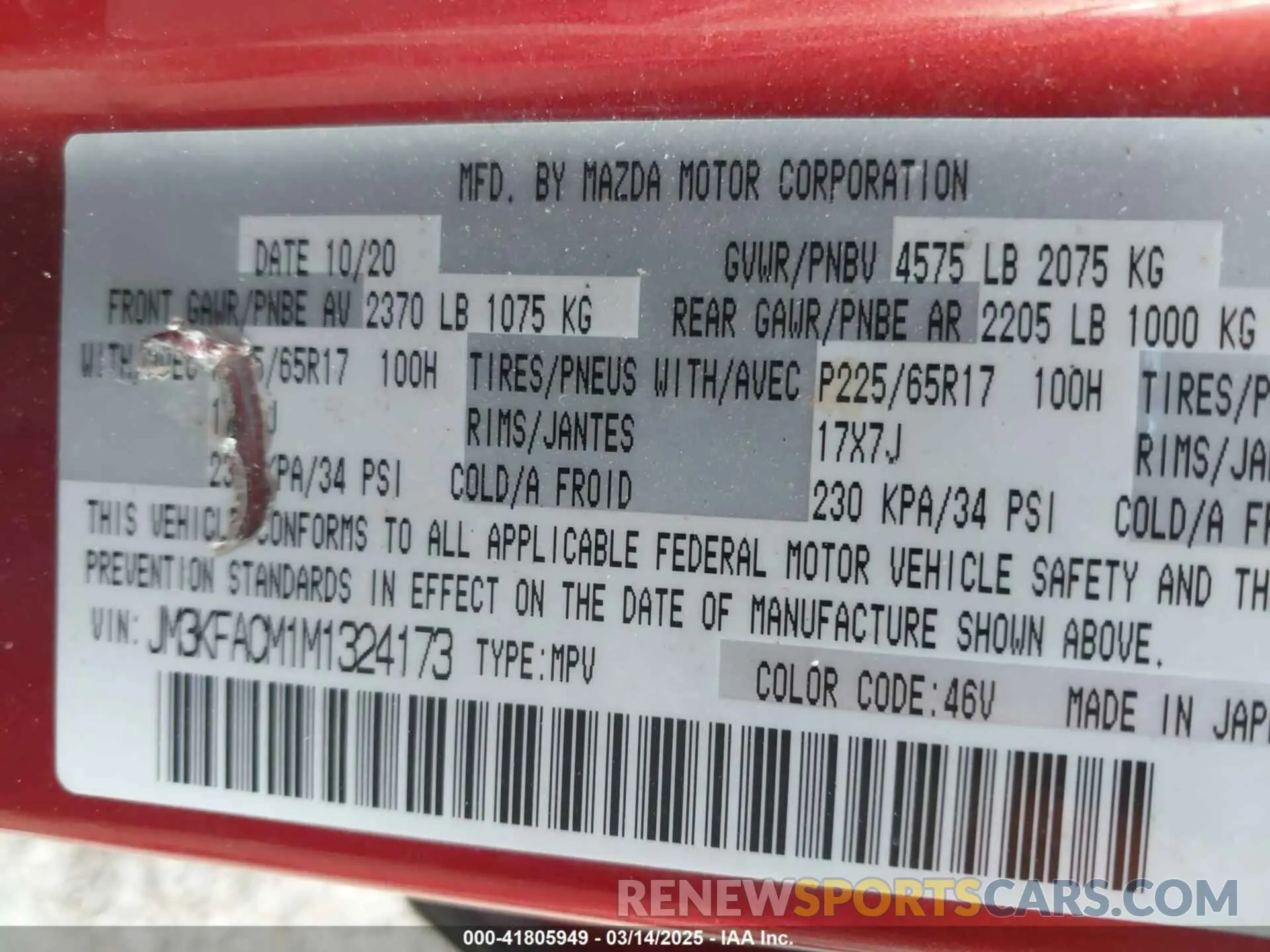 9 Photograph of a damaged car JM3KFACM1M1324173 MAZDA CX-5 2021