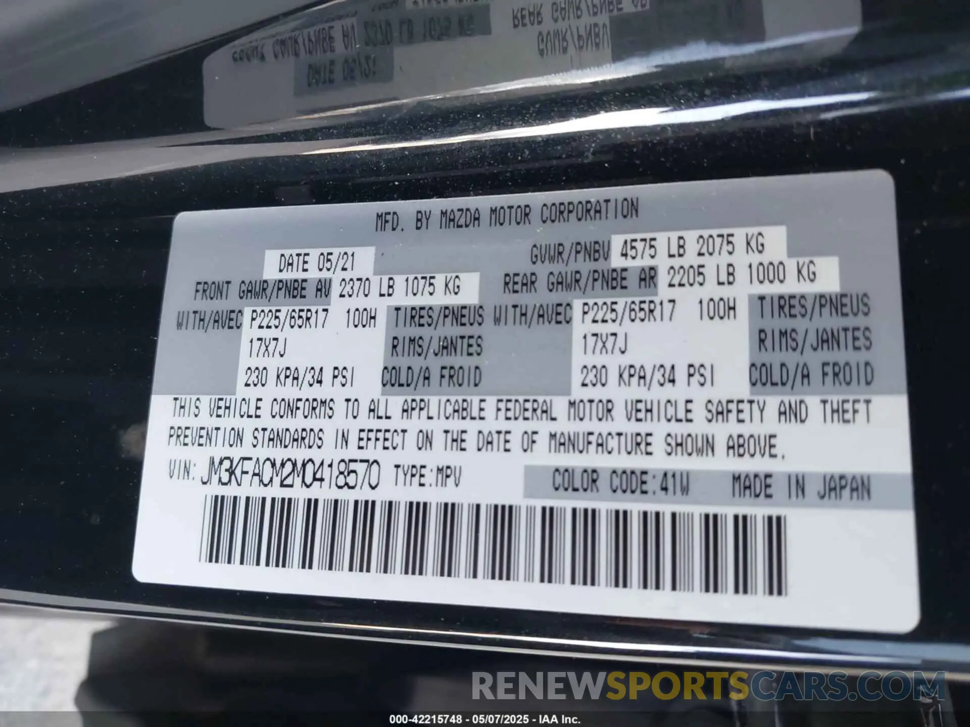 9 Photograph of a damaged car JM3KFACM2M0418570 MAZDA CX-5 2021