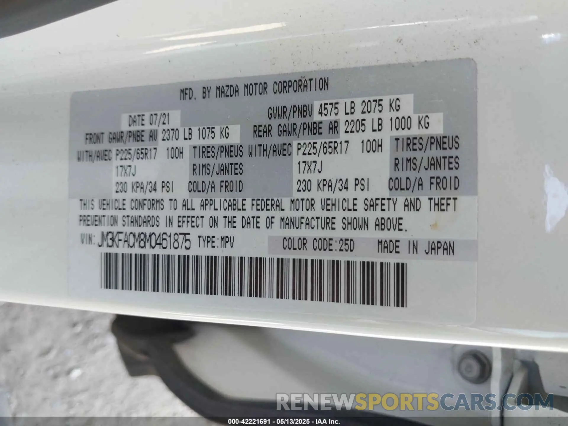 9 Photograph of a damaged car JM3KFACM8M0461875 MAZDA CX-5 2021