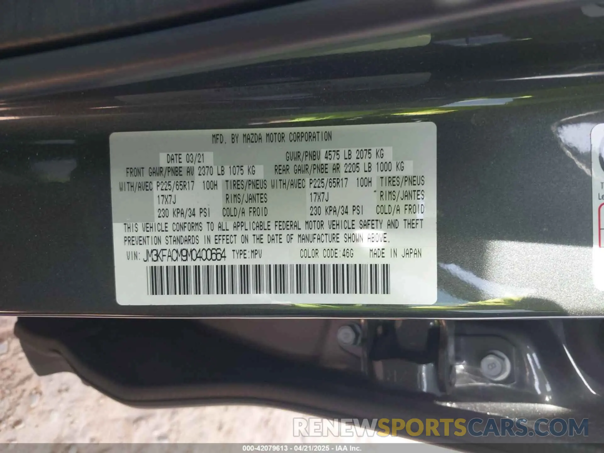 9 Photograph of a damaged car JM3KFACM9M0400664 MAZDA CX-5 2021