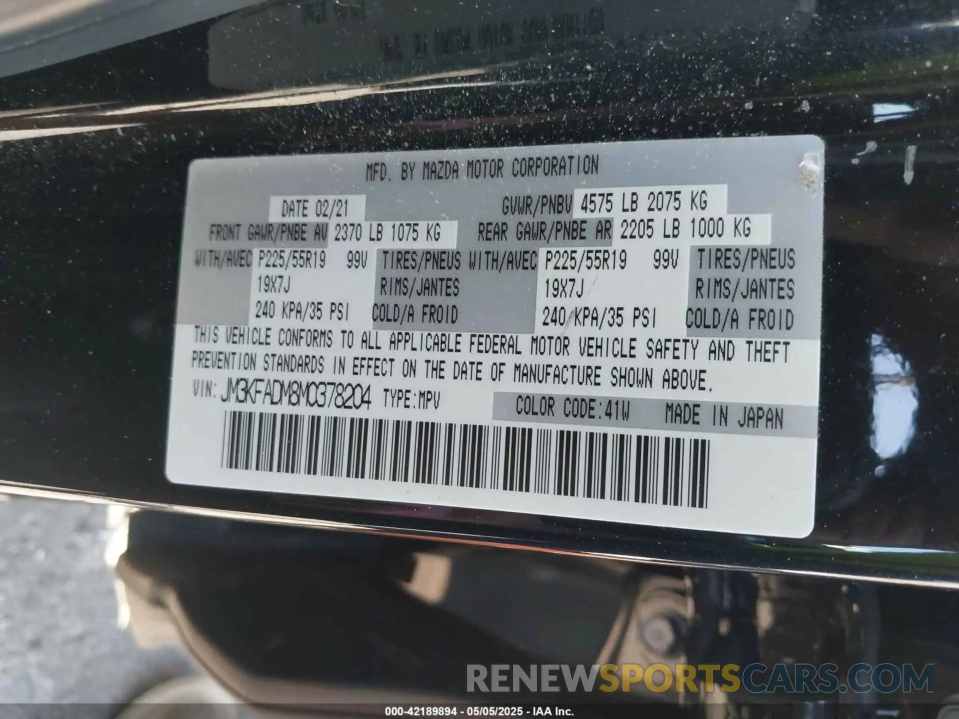 9 Photograph of a damaged car JM3KFADM8M0378204 MAZDA CX-5 2021