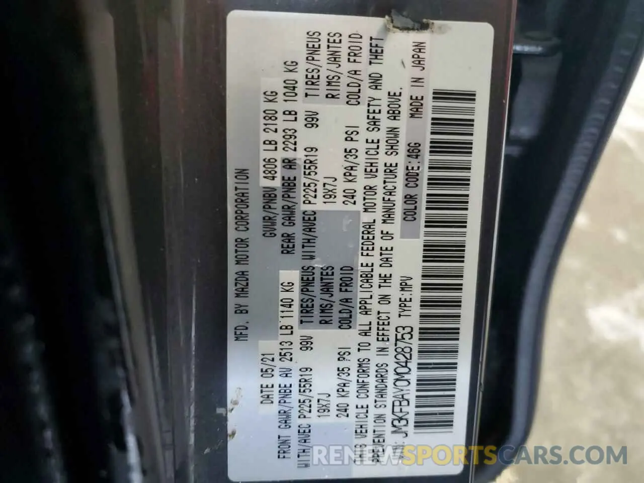 13 Photograph of a damaged car JM3KFBAY0M0428753 MAZDA CX-5 2021