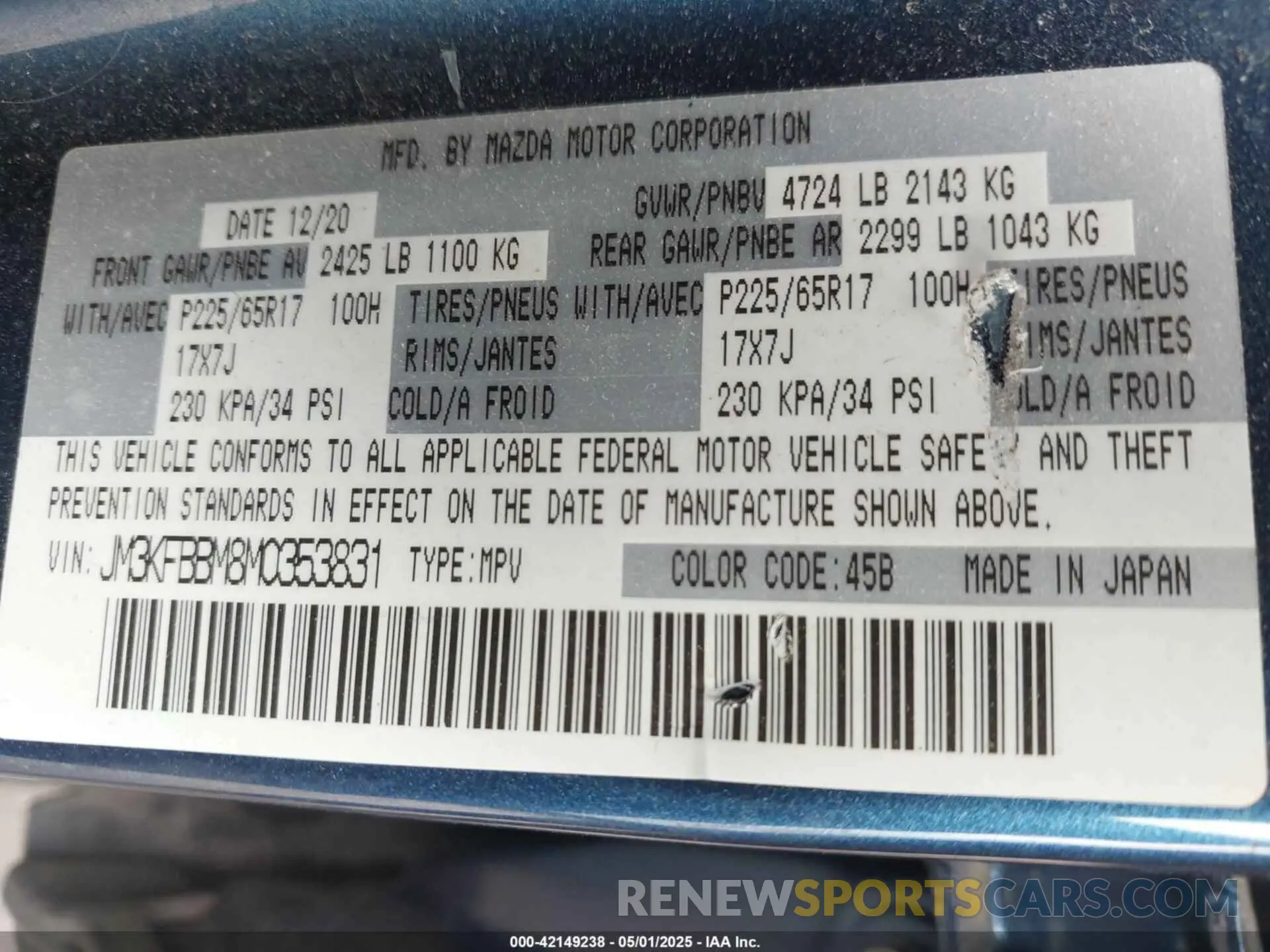 9 Photograph of a damaged car JM3KFBBM8M0353831 MAZDA CX-5 2021