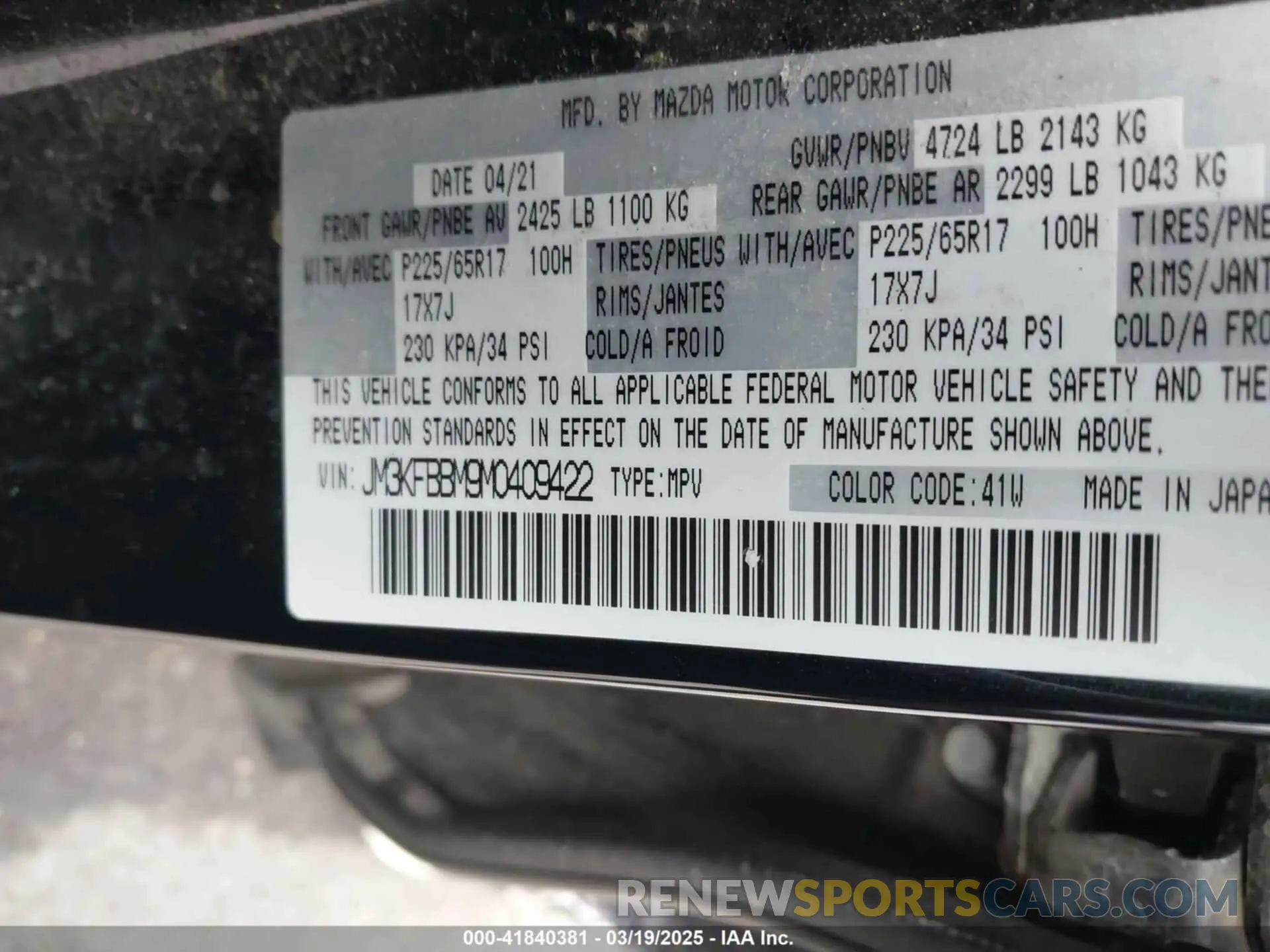 9 Photograph of a damaged car JM3KFBBM9M0409422 MAZDA CX-5 2021