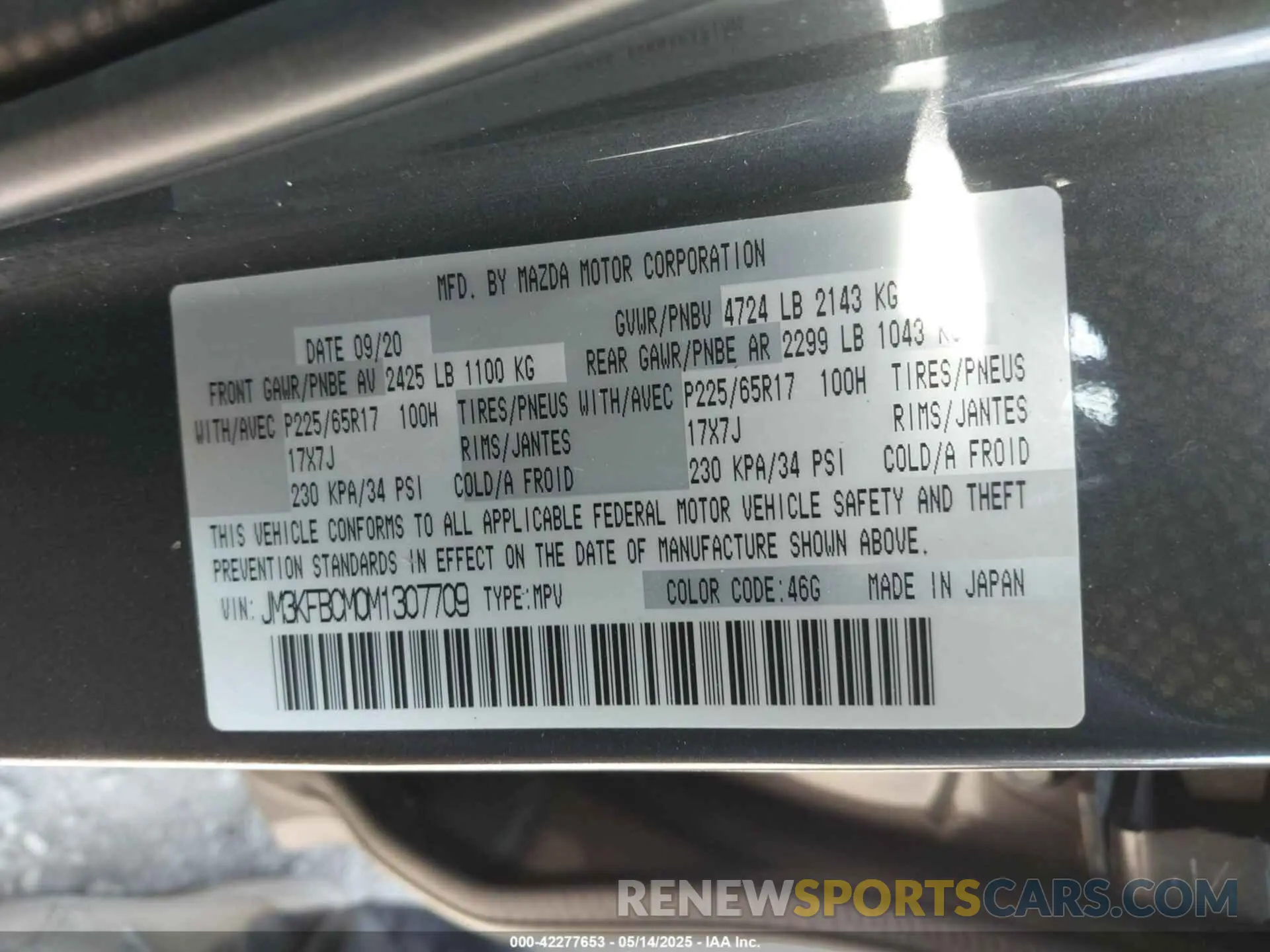 9 Photograph of a damaged car JM3KFBCM0M1307709 MAZDA CX-5 2021