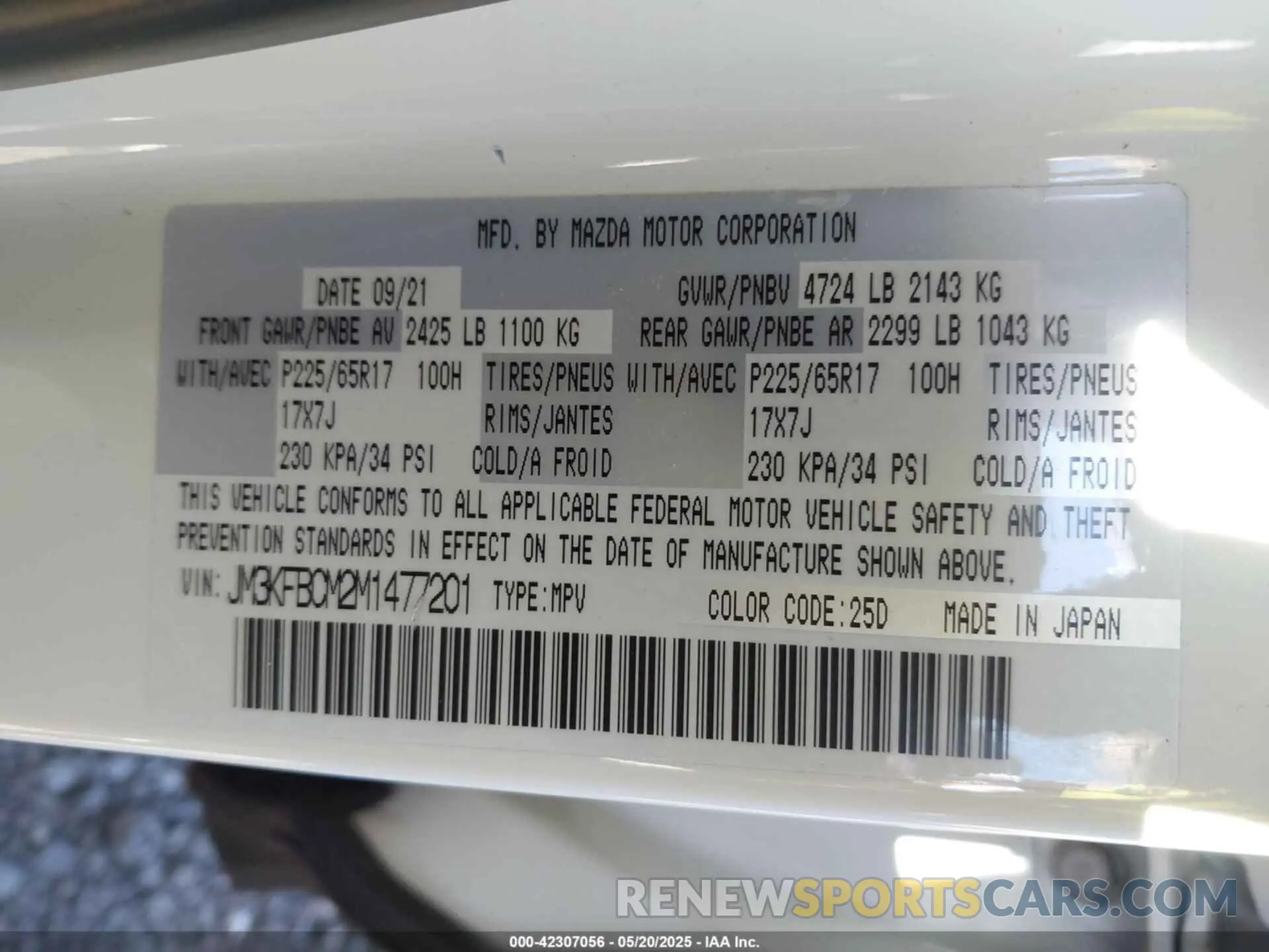 9 Photograph of a damaged car JM3KFBCM2M1477201 MAZDA CX-5 2021
