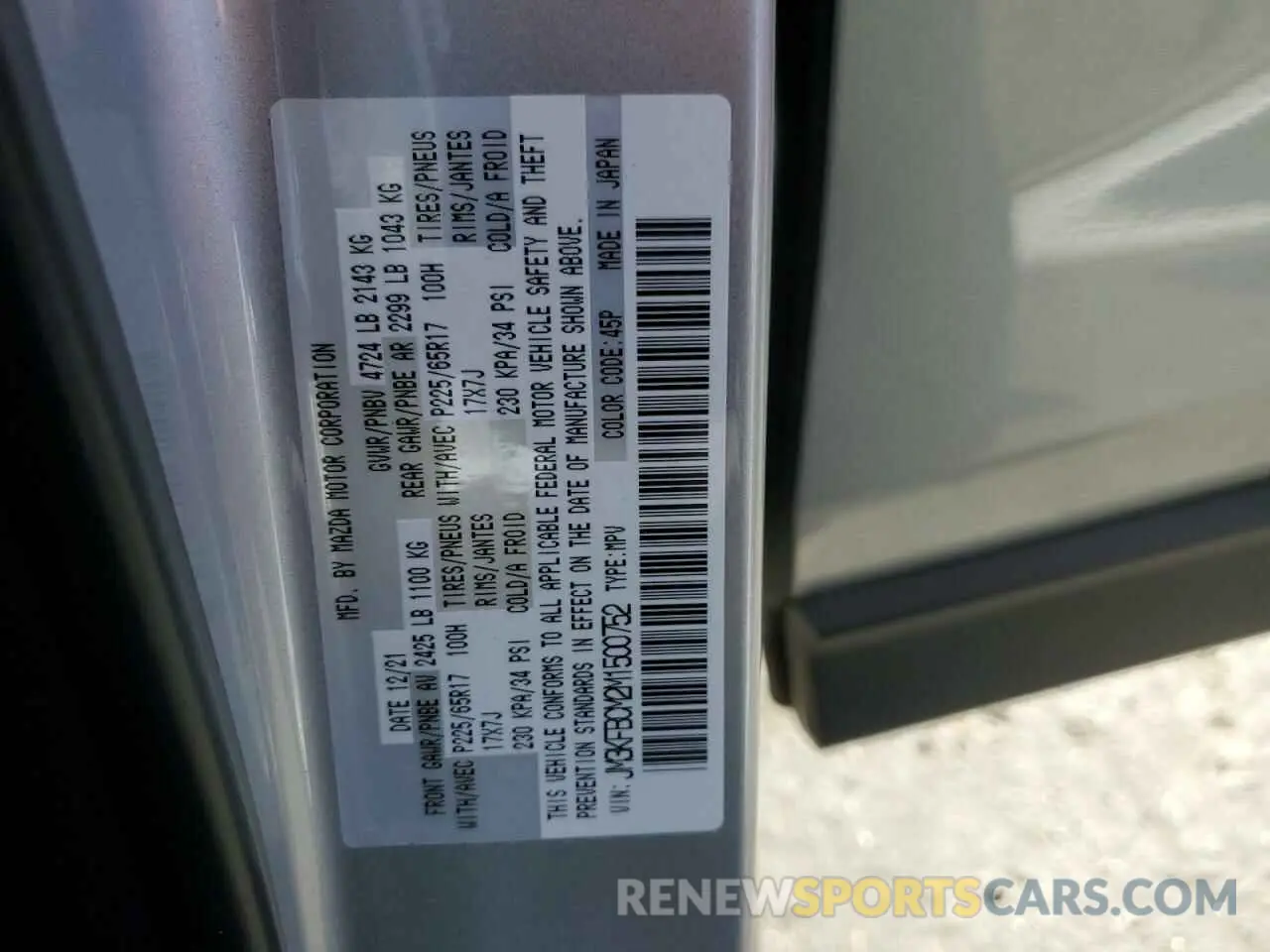 12 Photograph of a damaged car JM3KFBCM2M1500752 MAZDA CX-5 2021