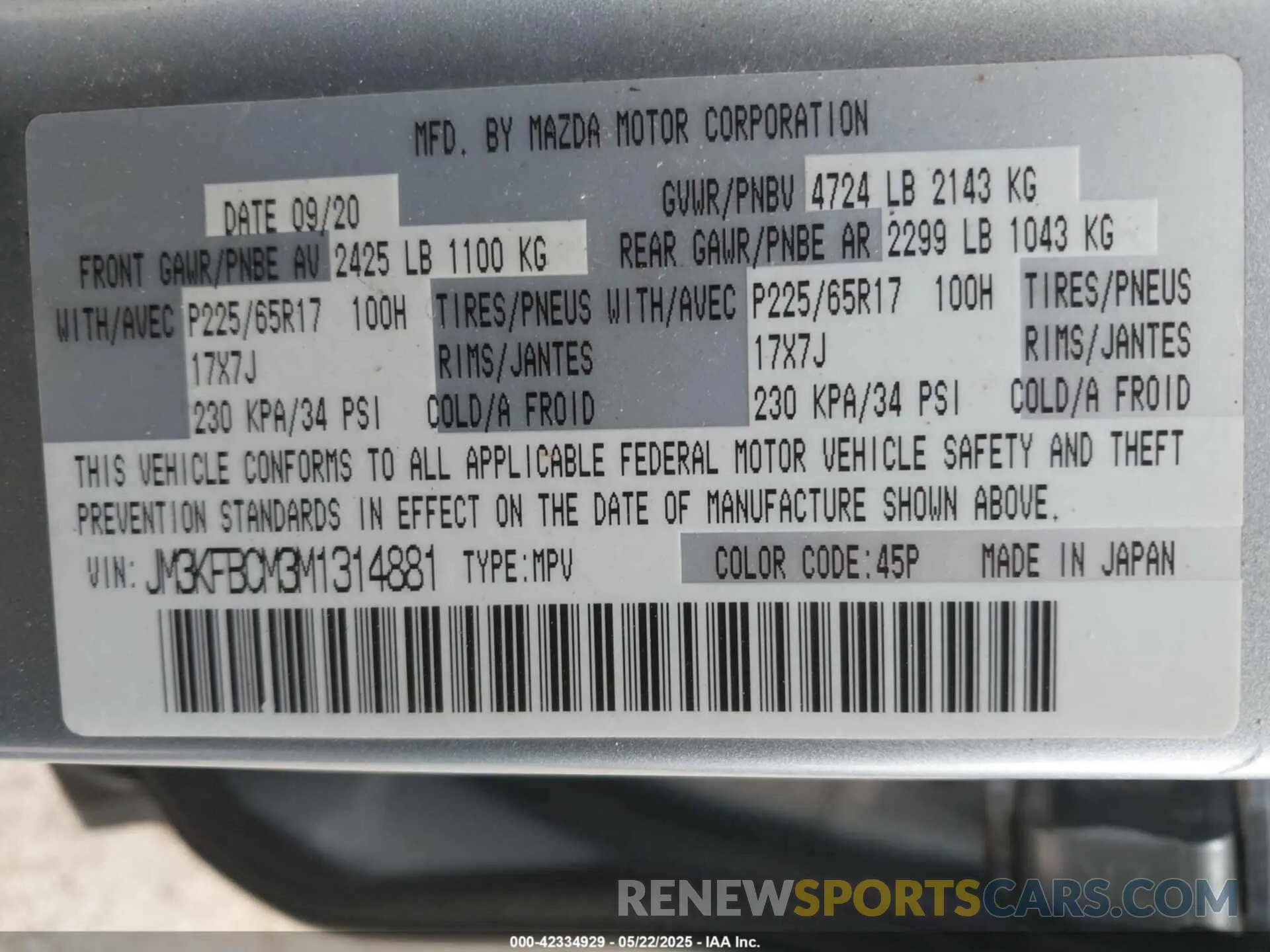 9 Photograph of a damaged car JM3KFBCM3M1314881 MAZDA CX-5 2021