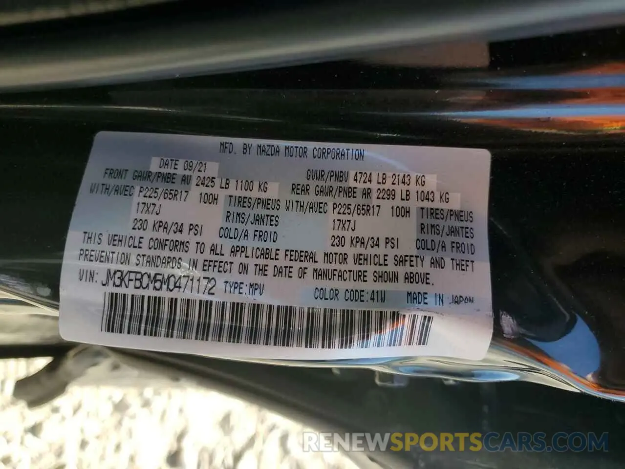 13 Photograph of a damaged car JM3KFBCM5M0471172 MAZDA CX-5 2021