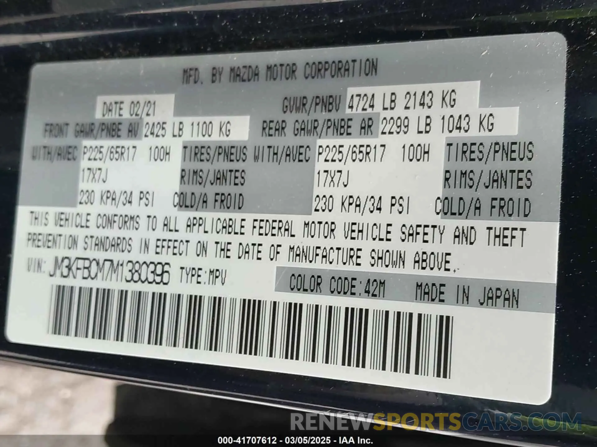 9 Photograph of a damaged car JM3KFBCM7M1380396 MAZDA CX-5 2021