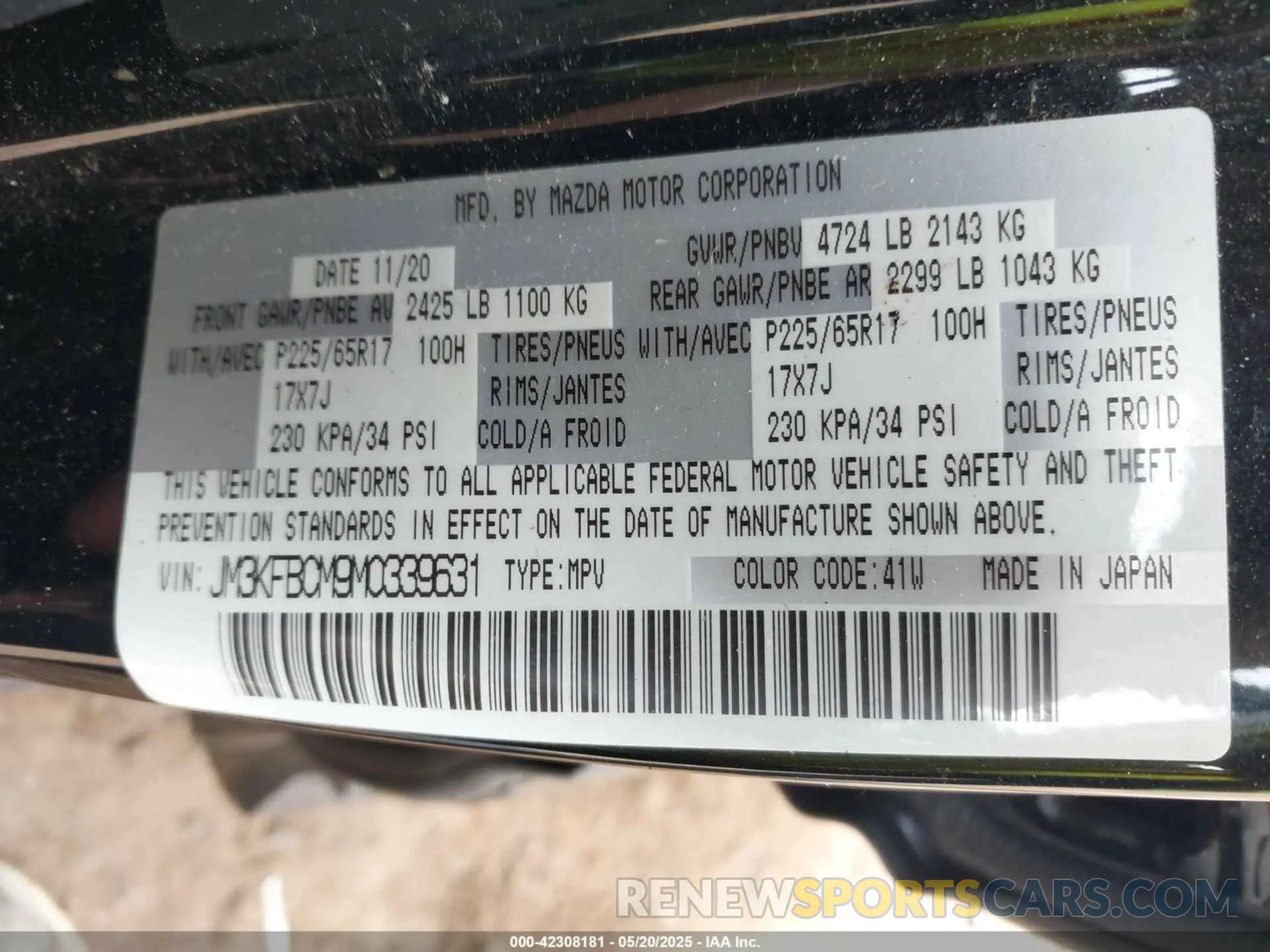 9 Photograph of a damaged car JM3KFBCM9M0339631 MAZDA CX-5 2021