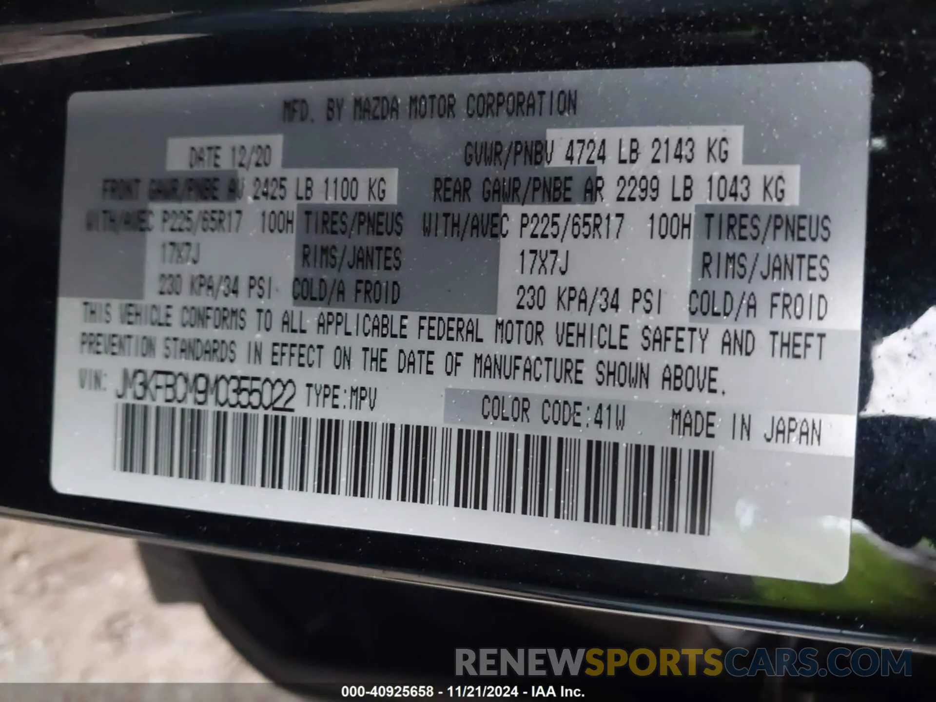 9 Photograph of a damaged car JM3KFBCM9M0355022 MAZDA CX-5 2021
