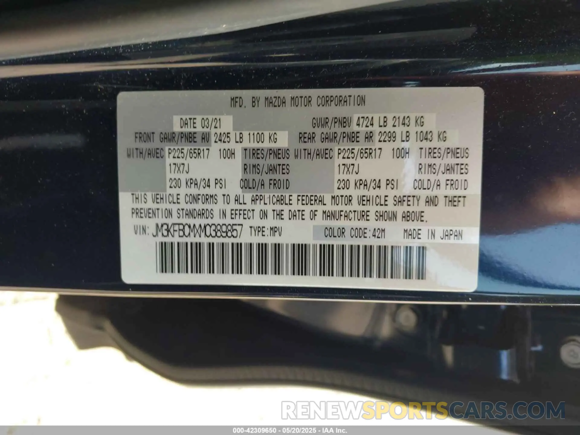 9 Photograph of a damaged car JM3KFBCMXM0389857 MAZDA CX-5 2021
