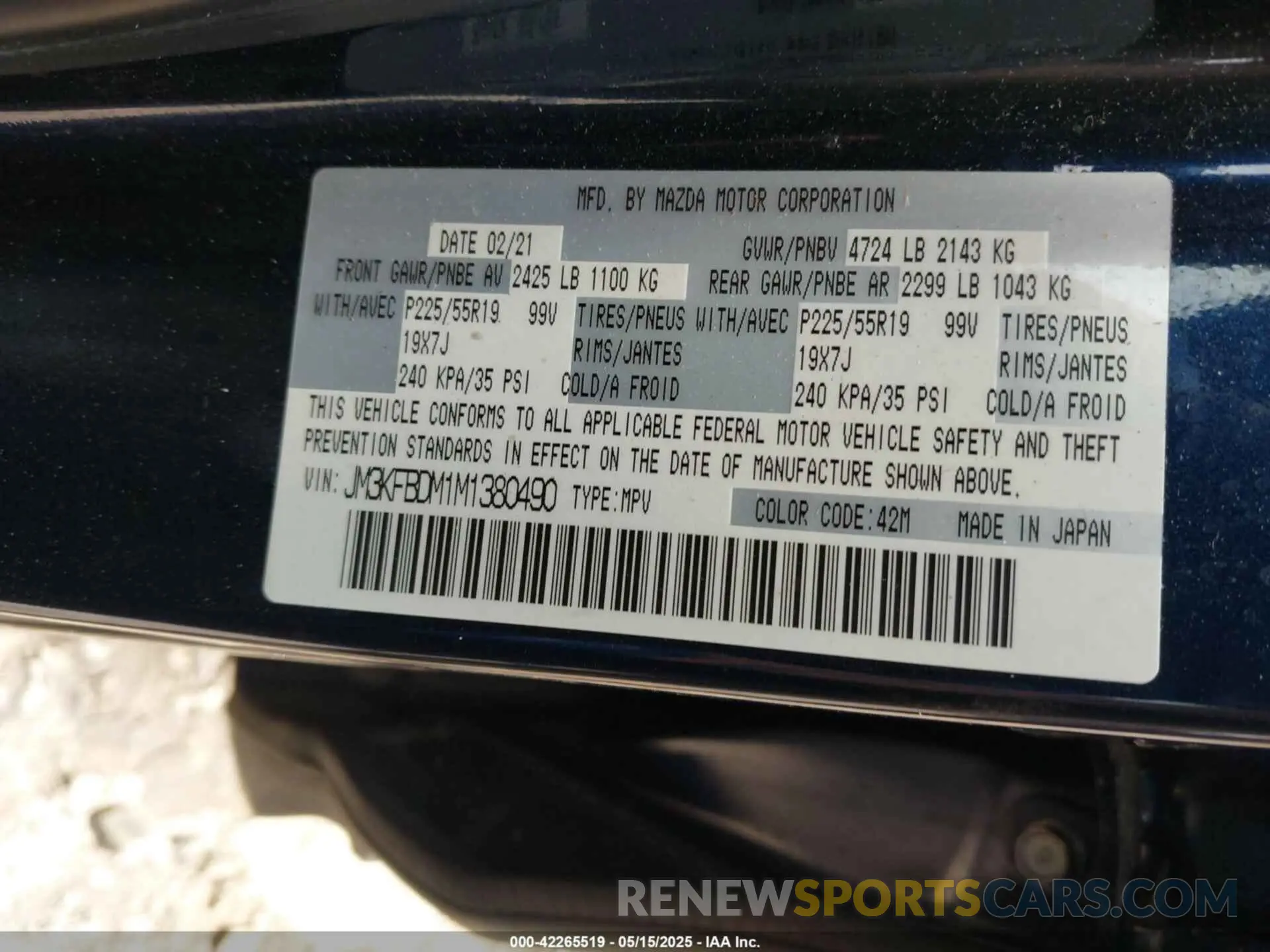 9 Photograph of a damaged car JM3KFBDM1M1380490 MAZDA CX-5 2021