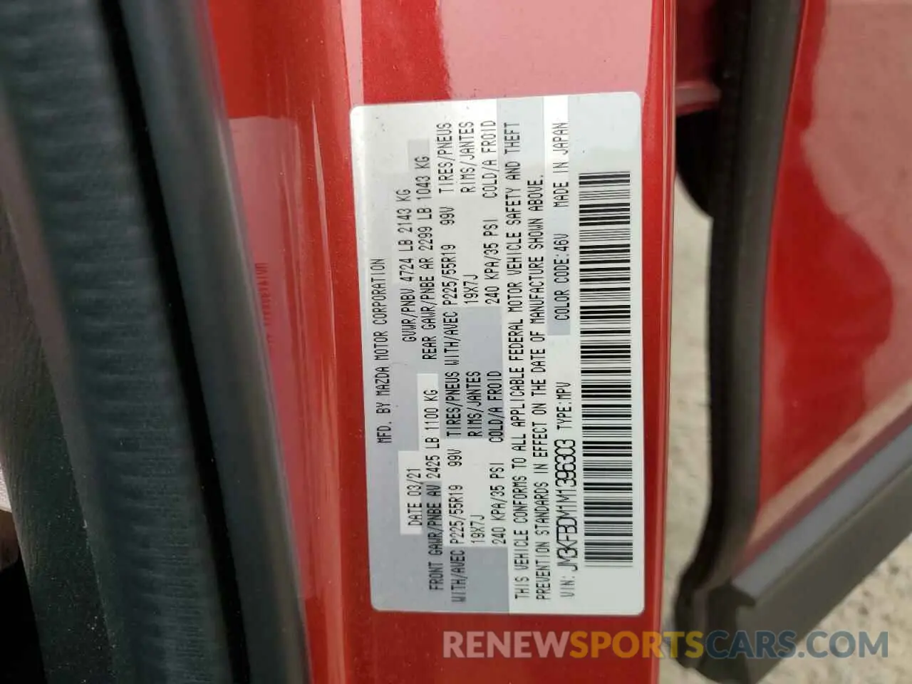 14 Photograph of a damaged car JM3KFBDM1M1396303 MAZDA CX-5 2021