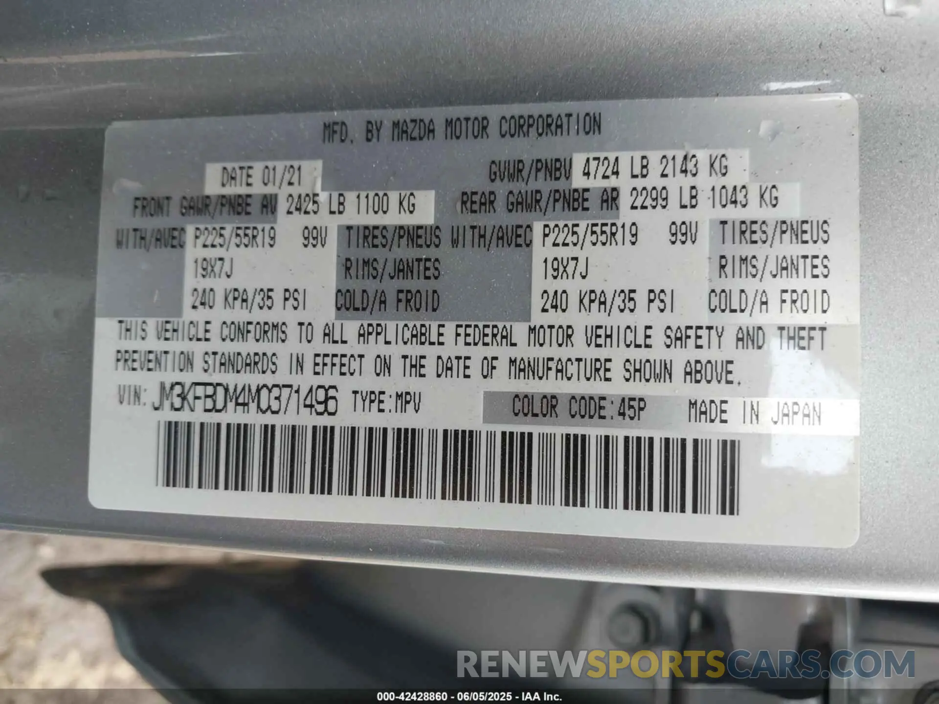 9 Photograph of a damaged car JM3KFBDM4M0371496 MAZDA CX-5 2021