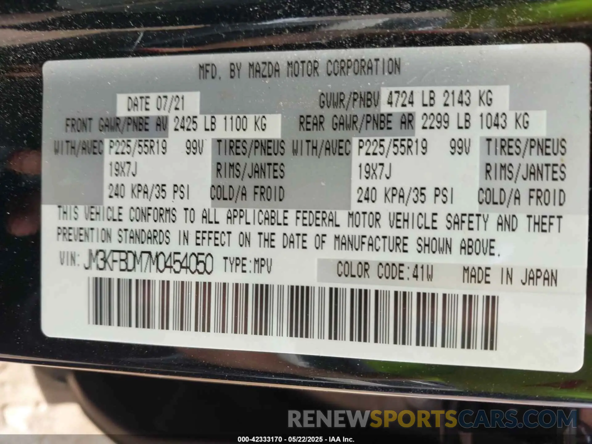 9 Photograph of a damaged car JM3KFBDM7M0454050 MAZDA CX-5 2021