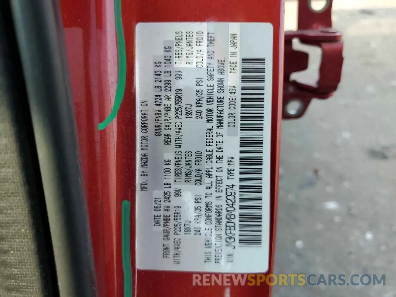 13 Photograph of a damaged car JM3KFBDM8M0420974 MAZDA CX-5 2021