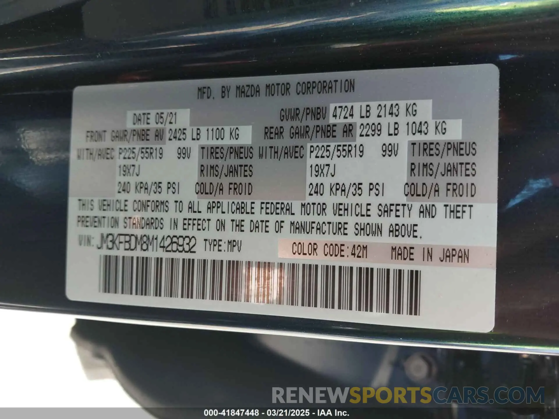 9 Photograph of a damaged car JM3KFBDM8M1426932 MAZDA CX-5 2021