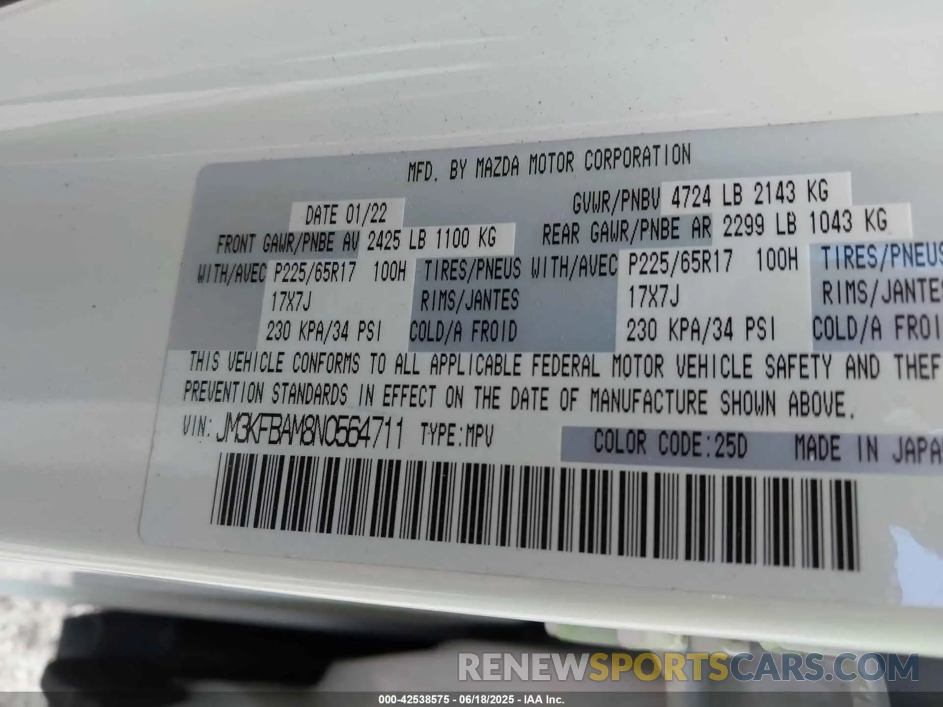 9 Photograph of a damaged car JM3KFBAM8N0564711 MAZDA CX-5 2022