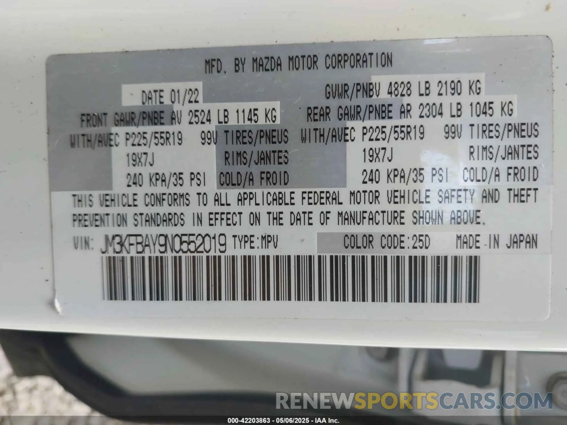 9 Photograph of a damaged car JM3KFBAY9N0552019 MAZDA CX-5 2022