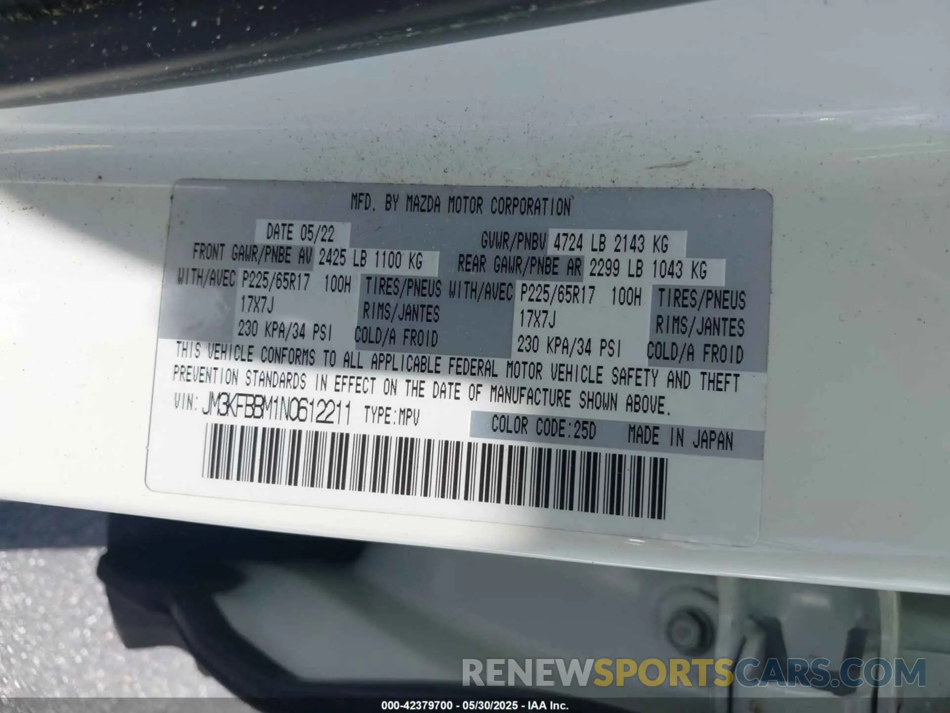9 Photograph of a damaged car JM3KFBBM1N0612211 MAZDA CX-5 2022