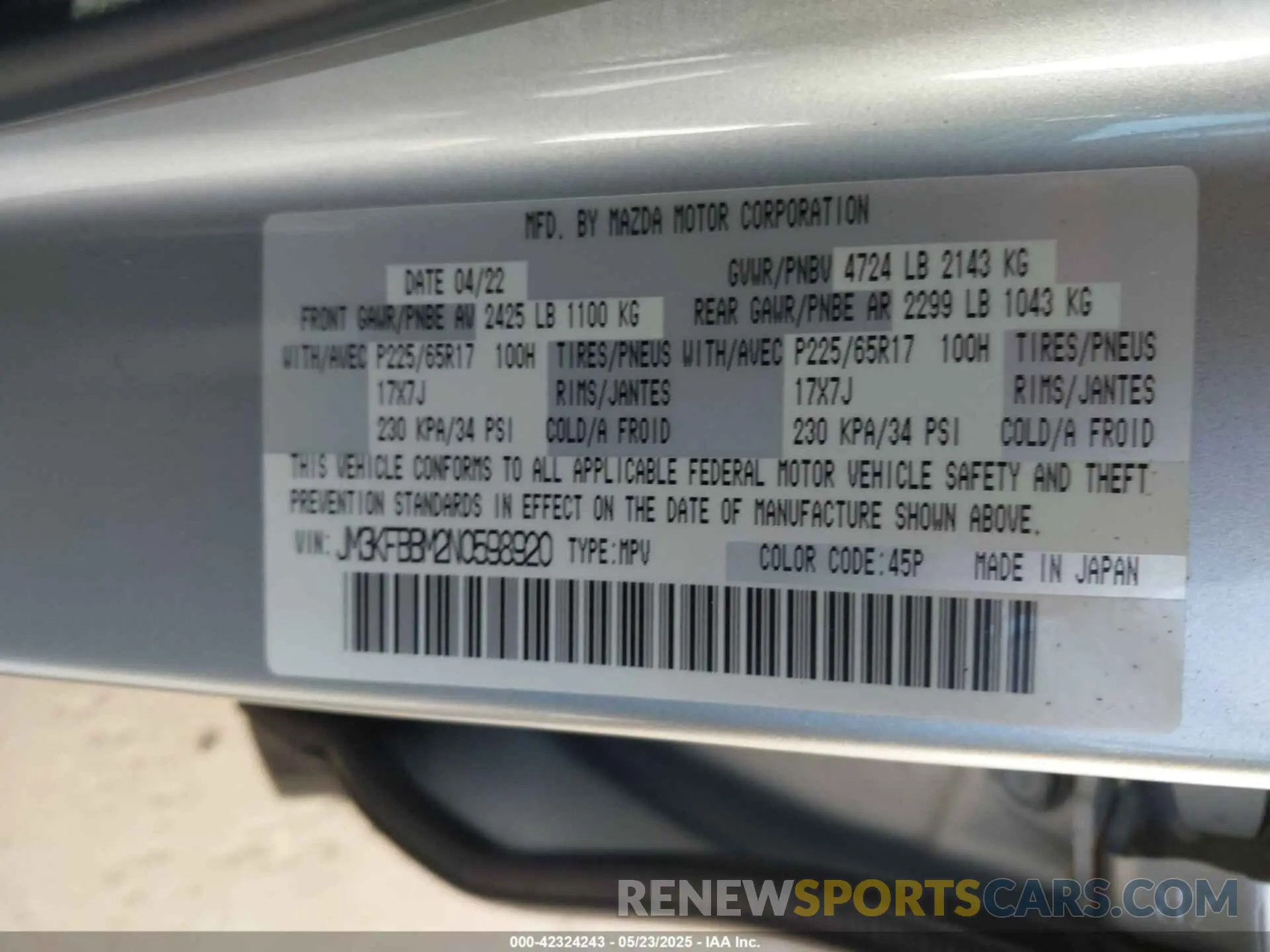 9 Photograph of a damaged car JM3KFBBM2N0598920 MAZDA CX-5 2022